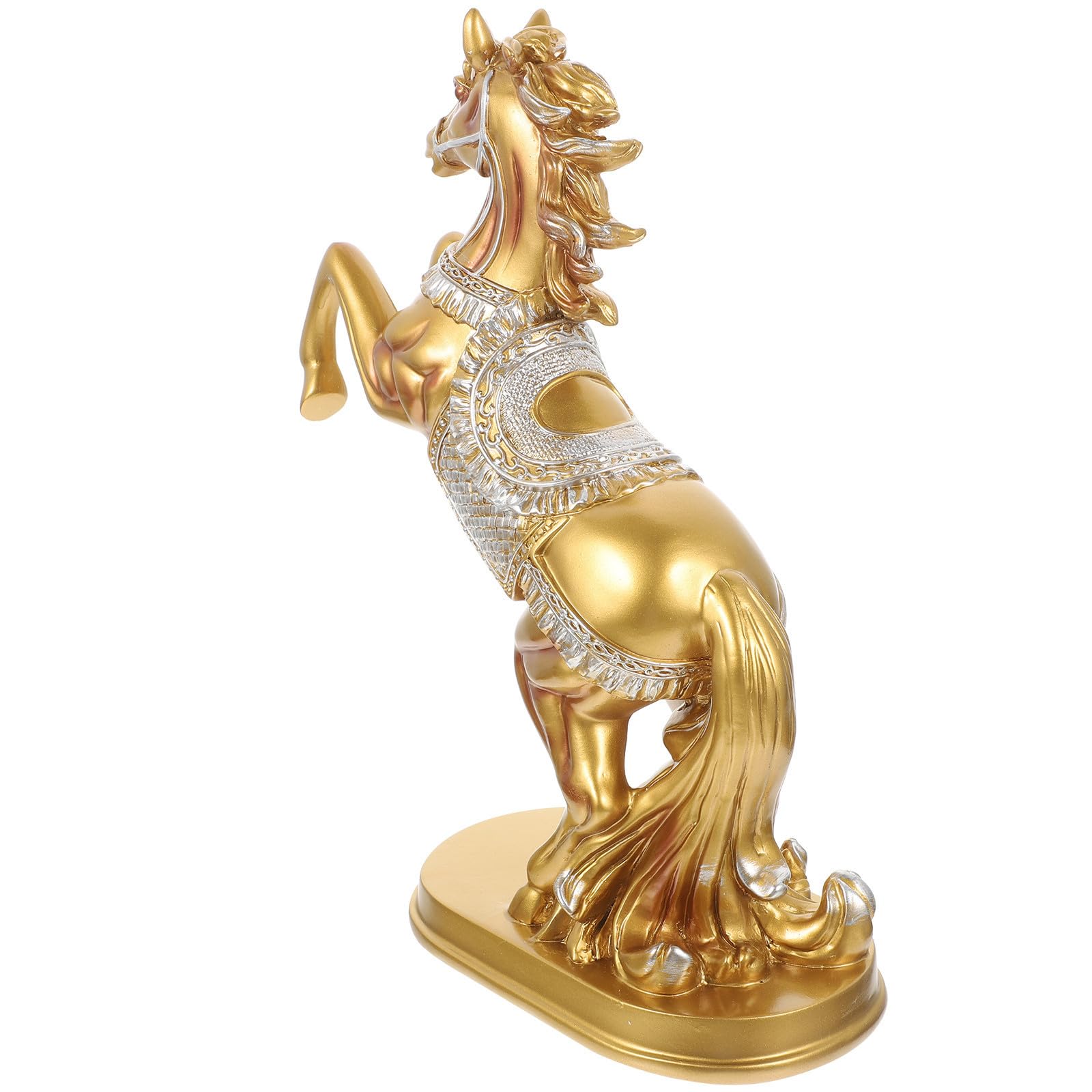 Statuetta Cavallo in Resina Oro, Figura in Piedi per Studio e Ristorante
