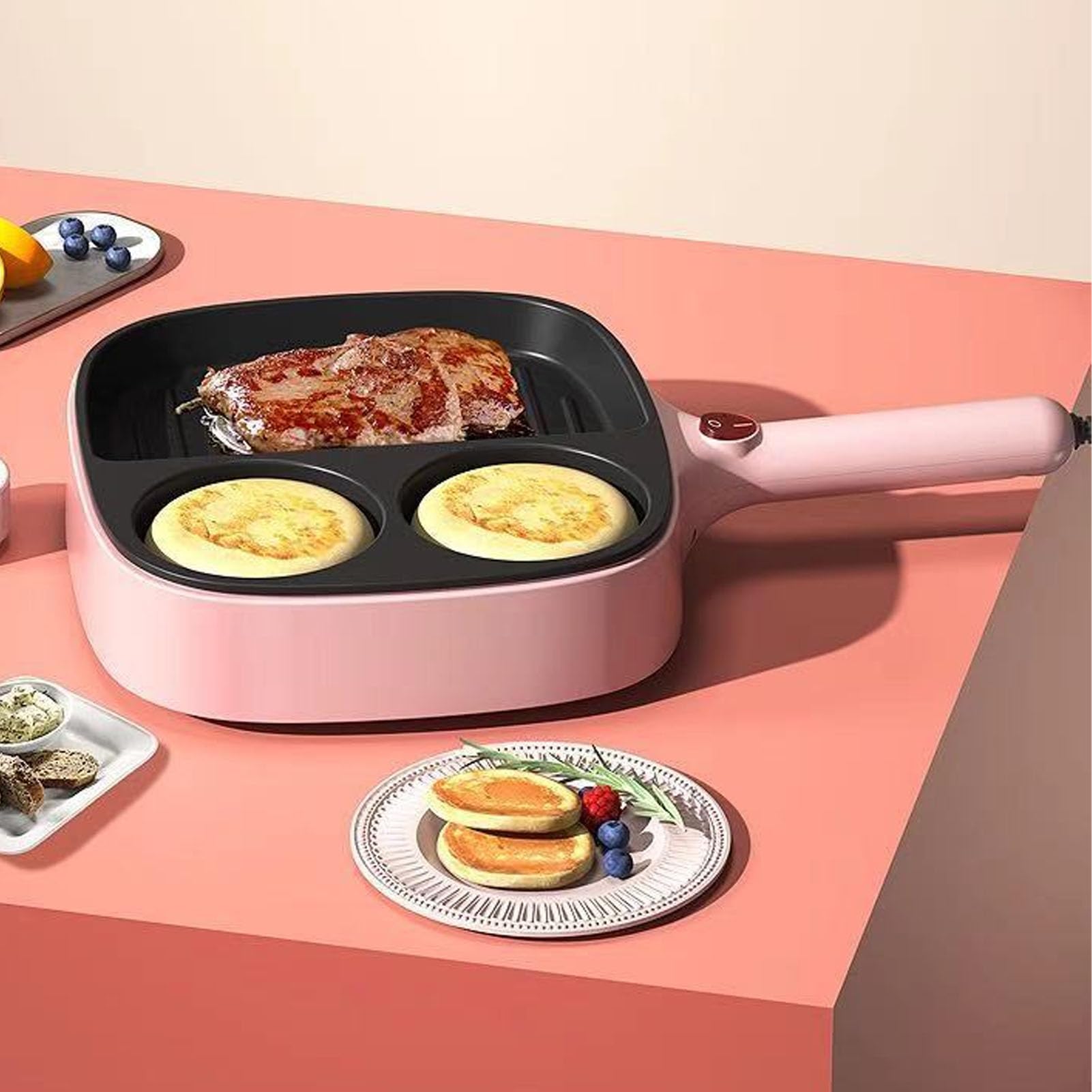 Electric Egg Pan Omelette Pan, 3-Section Divided Frying Pan, Nonstick Electric Skillet with Ergonomic Handle, for Indoor Cooking & Outdoor Grilling, 900W (US Plug 110V)