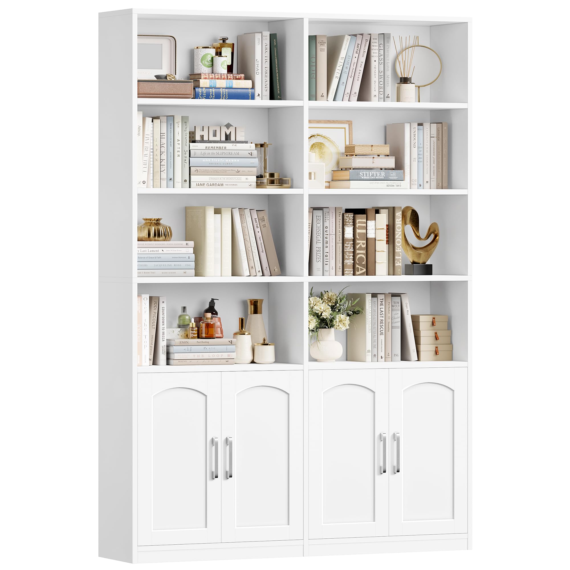 FirFurd Bookcase 6-Tier Bookshelf with Doors 185.5cm Living Room Bookcases Free Standing Display Shelf Tall Shelving Unit for Home Office White 115x27x185.5cm