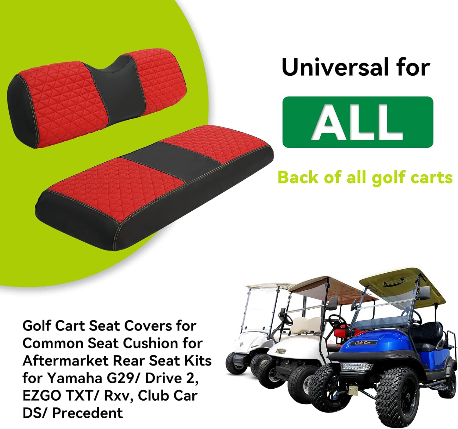 Universal Golf Cart Rear Seat Covers for Common Seat Cushion for Aftermarket Back Seat Kits, Red Vinyl Golf cart Seat Cover