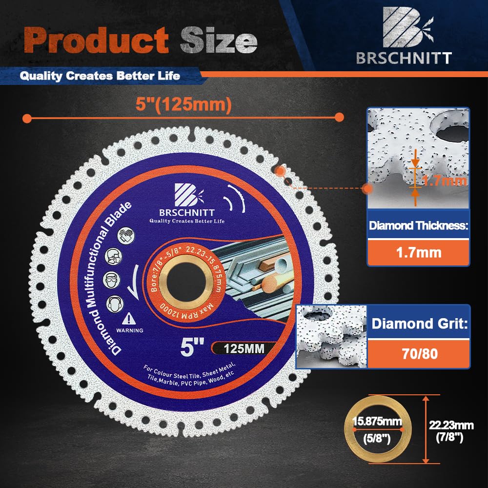 Disco indistruttibile per smerigliatrice 125MM 5pcs -22.23mm Arbor Dischi da taglio multifunzionali per taglio liscio, smussatura, smerigliatura di materiali