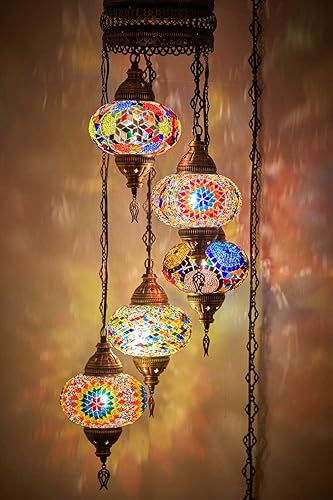 DEMMEX Swag - Candelabro enchufable, mosaico turco marroquí para colgar en el techo, para sala de estar, dormitorio, comedor, cable de cadena de 15
