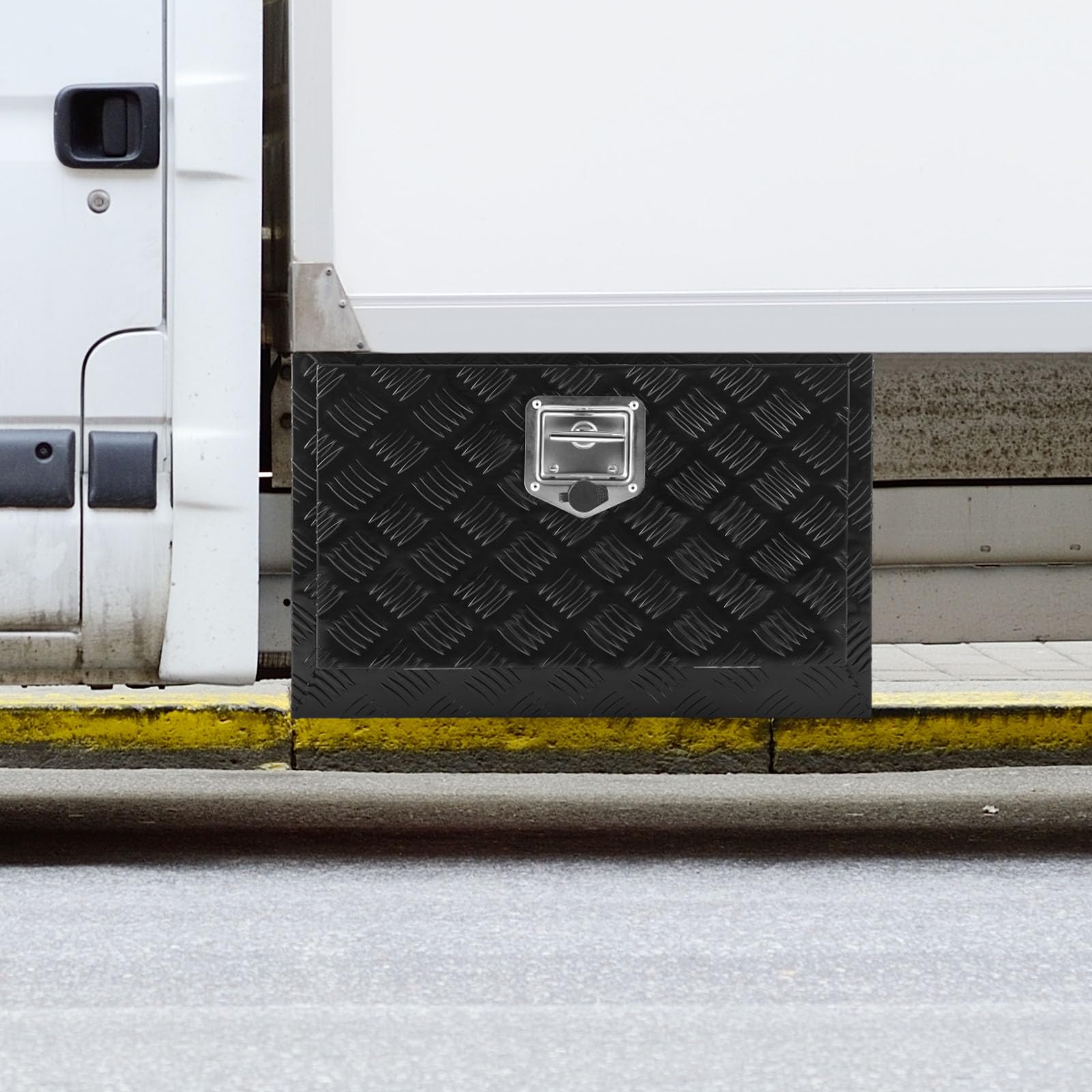 VEVOR Caja de Herramientas para Camión 612x310x360mm Caja de Bastidor Inferior Caja de Almacenamiento de Aleación de Aluminio Montaje Inferior con Cerradura y Llaves para Remolques, Camionetas, Negro