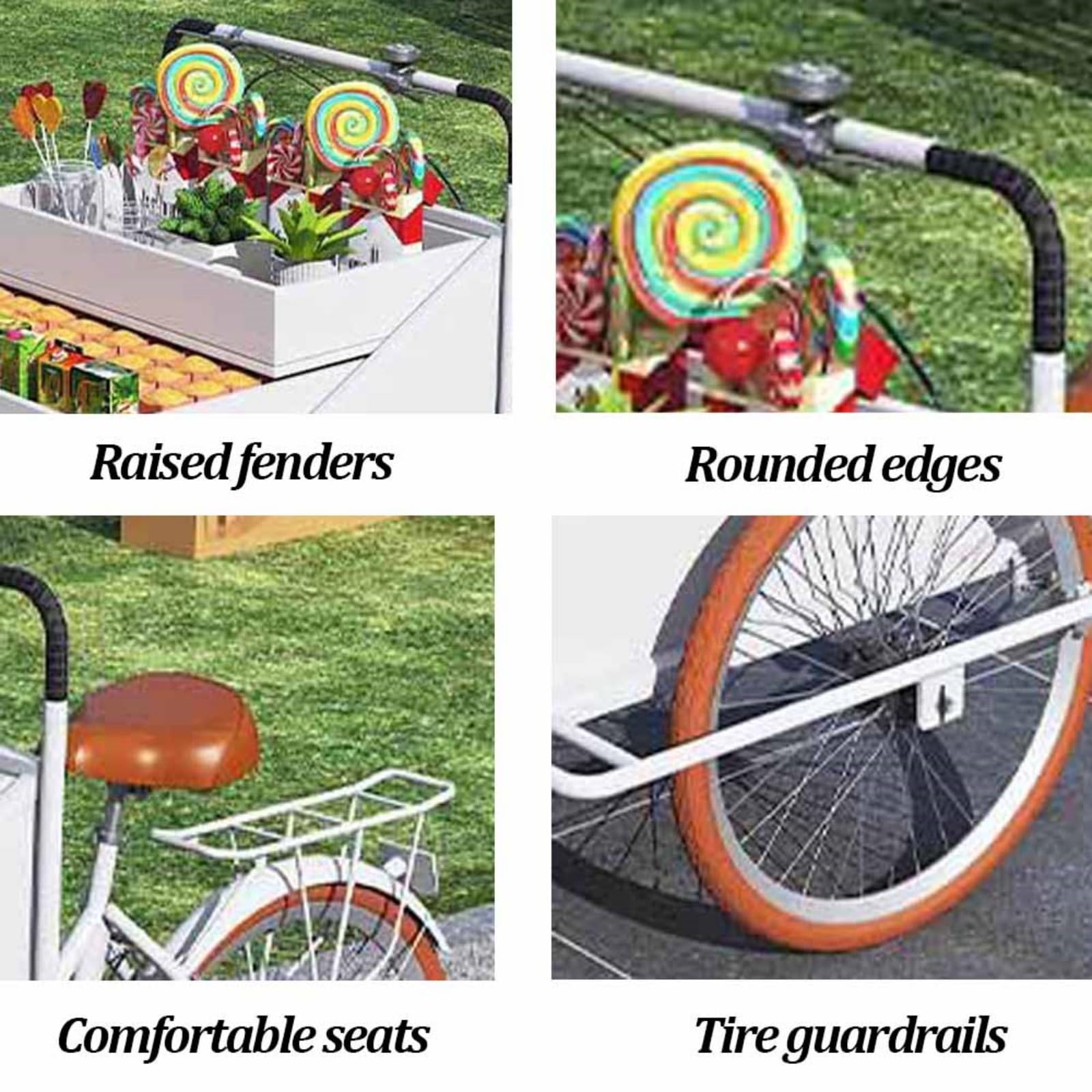 Mobiler Dreirad-Frachtwagen mit 4-lagigem Display-Rack, tragbarer Marktstand für Straßenverkauf und Lebensmittelkioskgebrauch