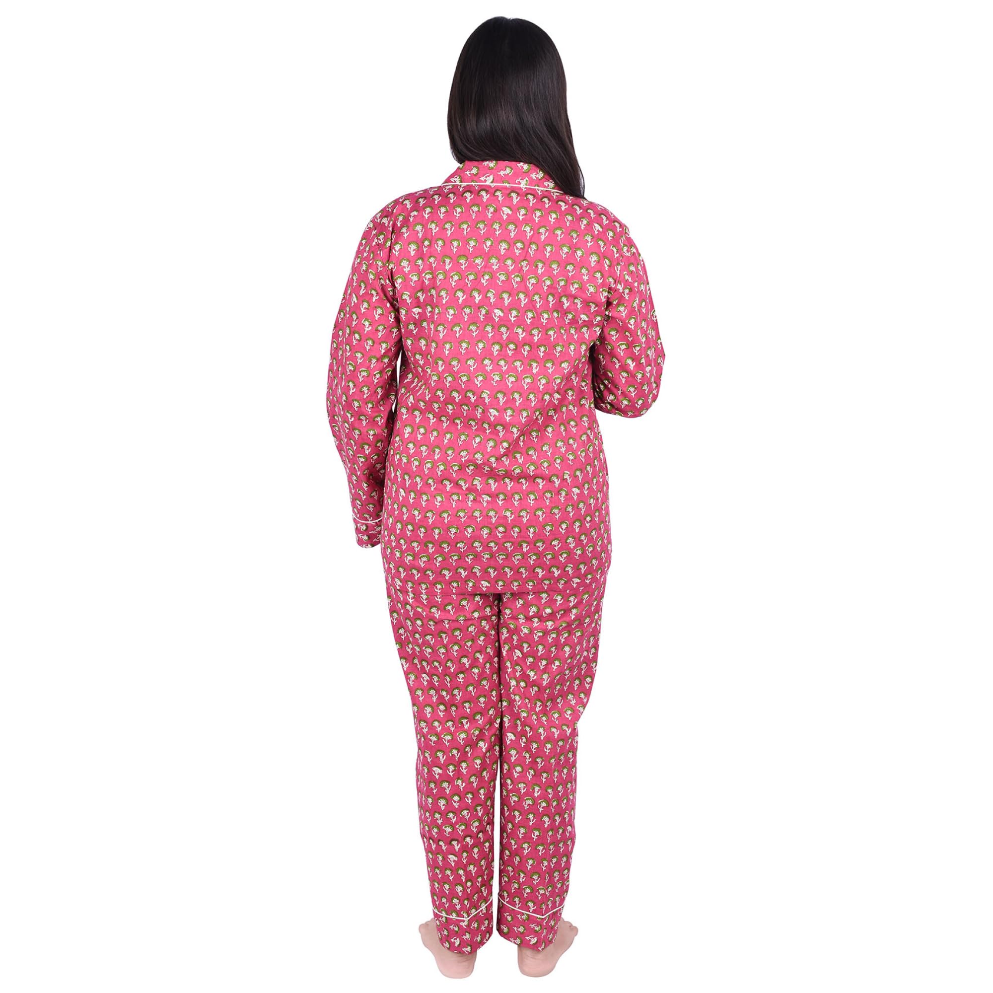 Conjunto de pijama de algodón para mujer, conjunto de pijama de algodón de lujo para mujer, conjunto de pijama elegante y cómodo de manga larga, rosa, 90