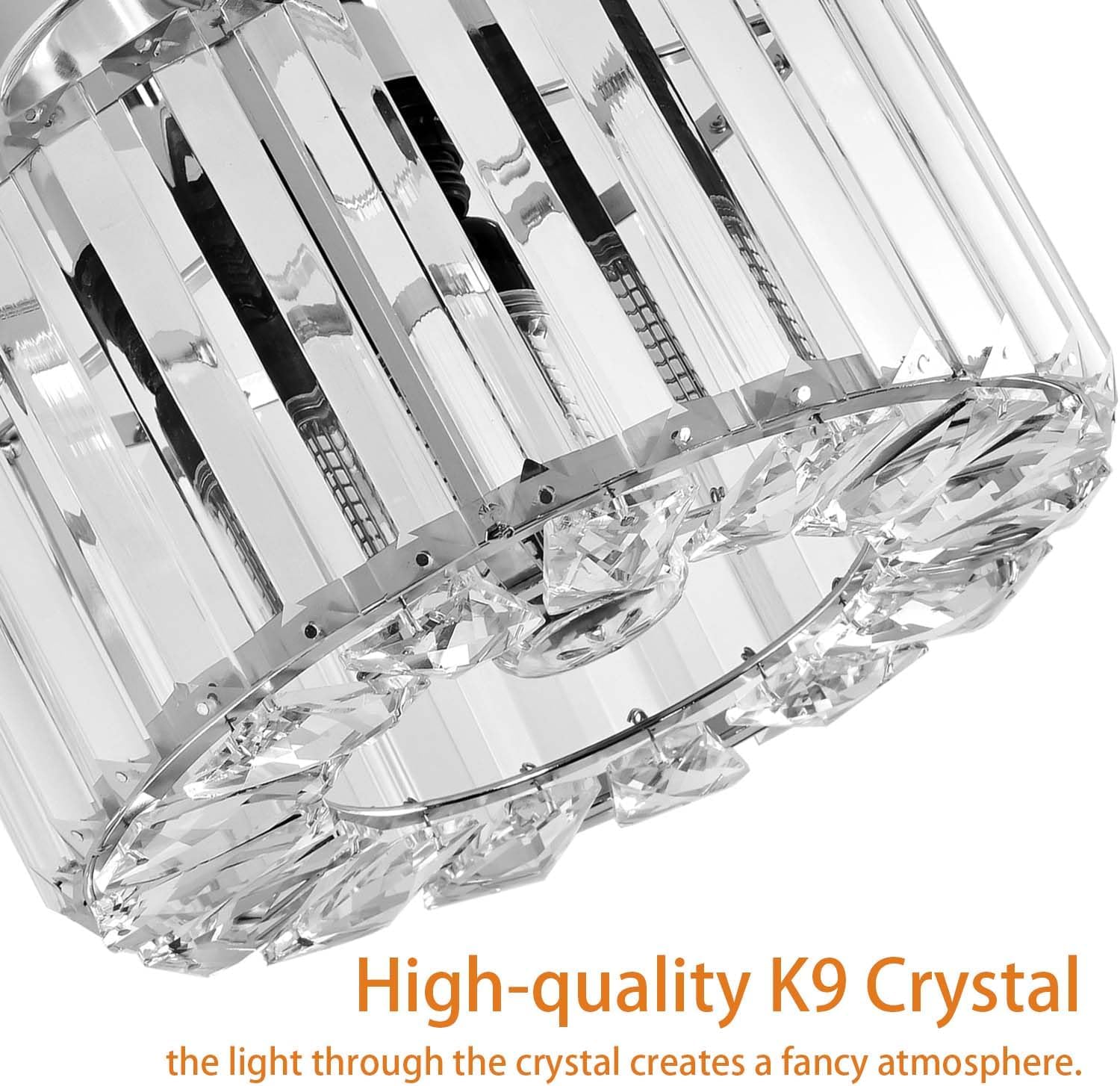 FRIDEKO HOME Crystal Ceiling Light - Small Crystal Chandelier Semi Flush Mount Ceiling Light Fixture Modern Lights for Hallway Bathroom Kitchen Entryway (9.05 Inch, Bulb not Included)
