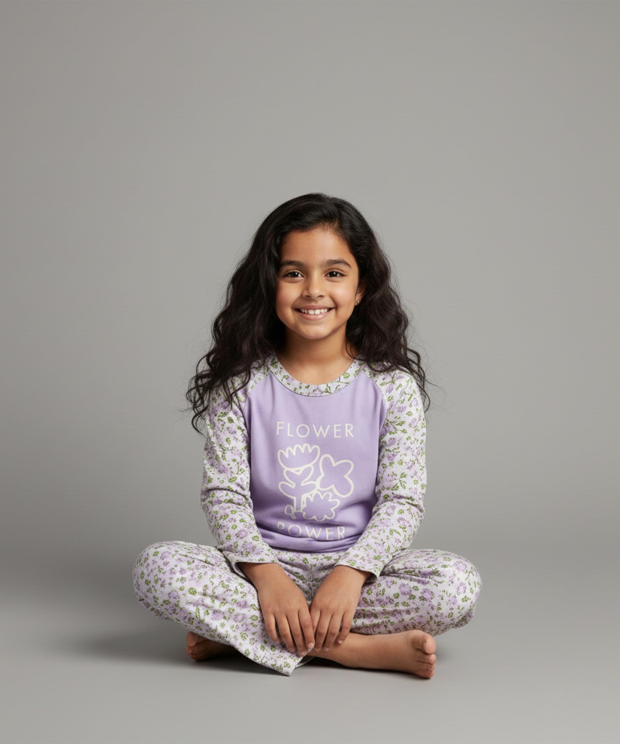 KYDA KIDS® T-shirt a maniche lunghe in 100% cotone raglan e pantaloni a gamba larga, set coordinato traspirante di alta qualità, elegante abbigliamento casual per ragazze, confezione da 1