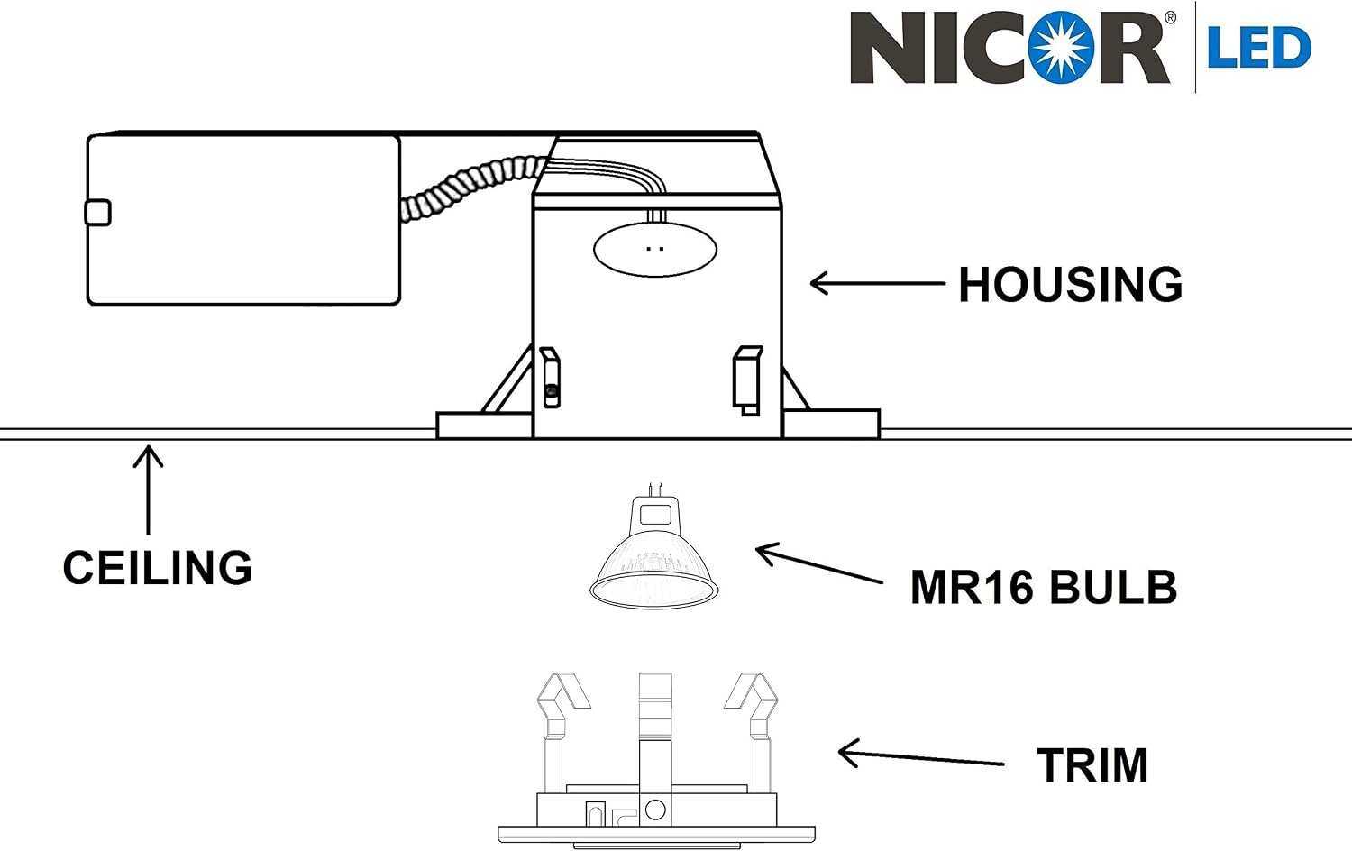 NICOR Lighting 3 inch White Recessed Gimbal Trim for MR16 Bulb (13007WH)