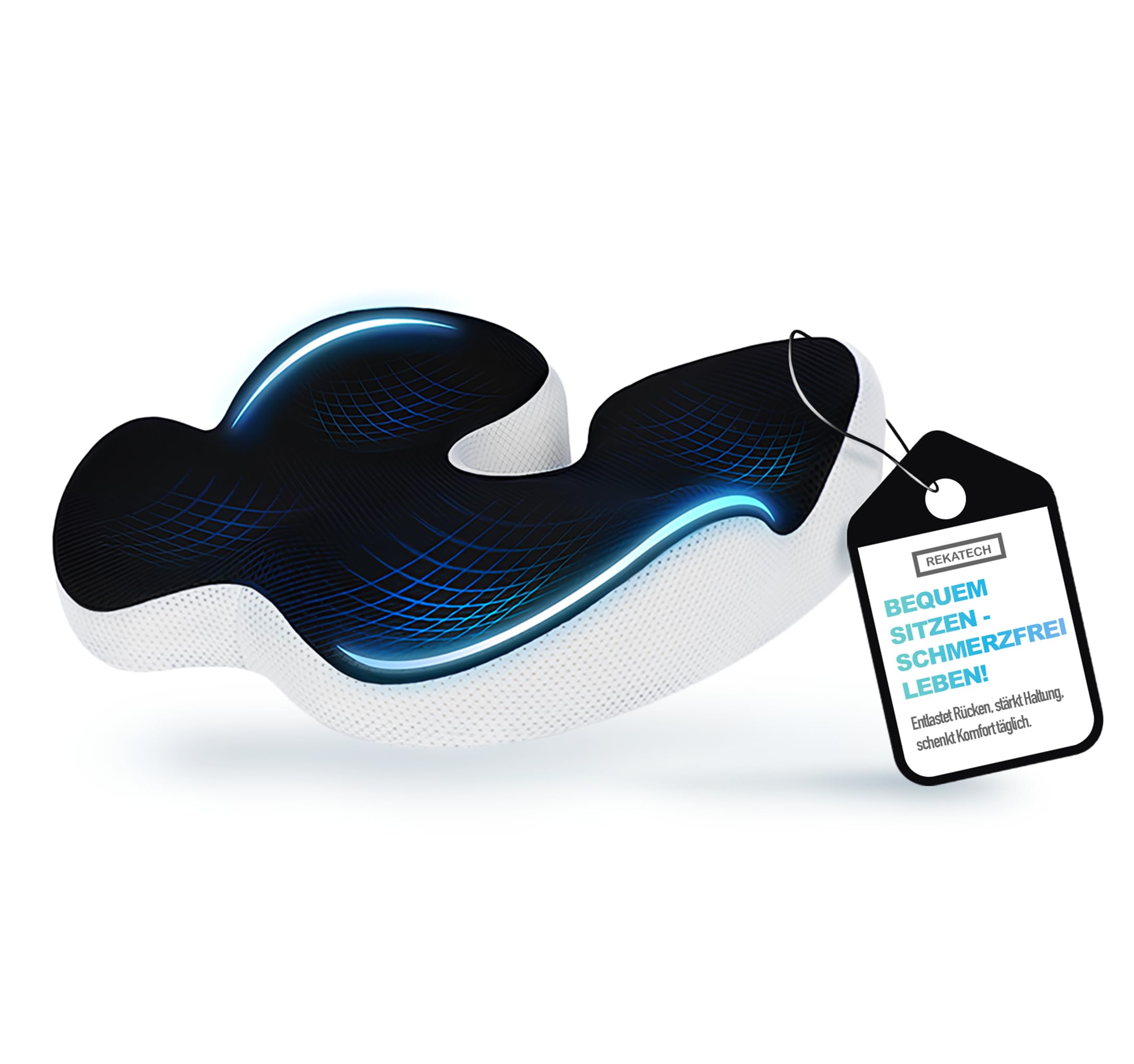 Reketach - Cuscino ortopedico con memory foam, ergonomico, per ufficio, auto e casa, contro mal di schiena, emorroidi e sciatica, lavabile, traspirante, consigliato fino a 95 kg