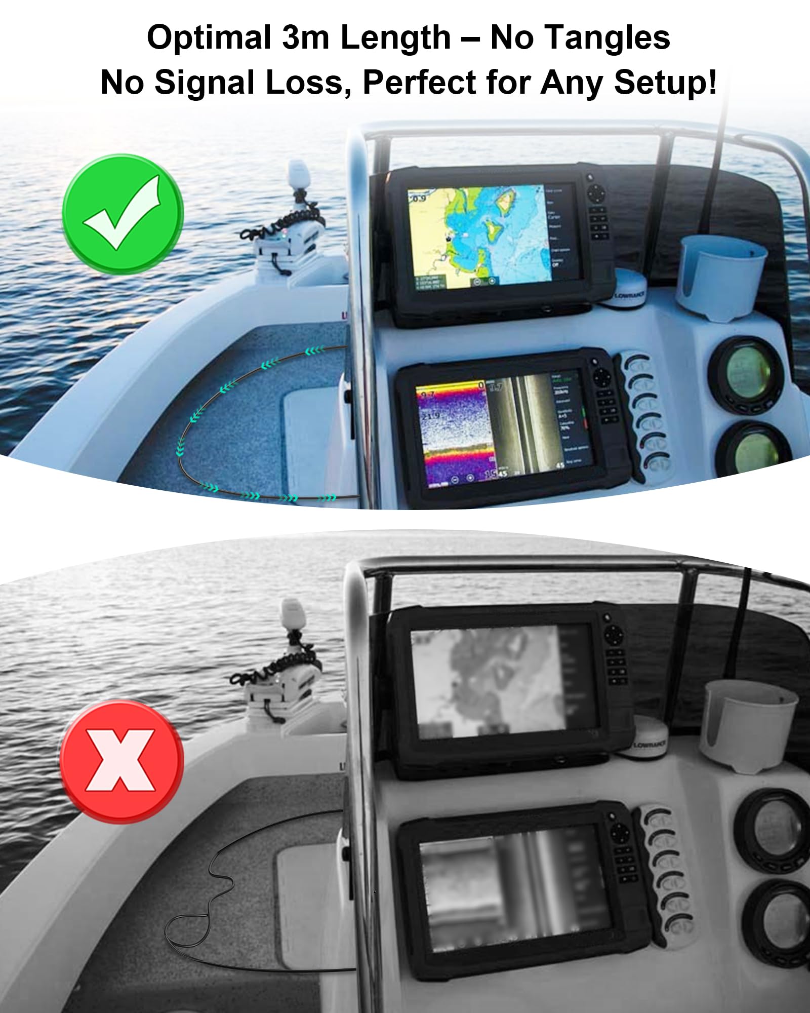 VHBW Câble d'extension de transducteur Humminbird Helix 5/7 3 m | Compatible avec HELIX 5/7/8/9/10/12/15, PiranhaMAX, Series 800/600/700/1100/500/90 ; exclut APEX/SOLIX/ONIX/ION.