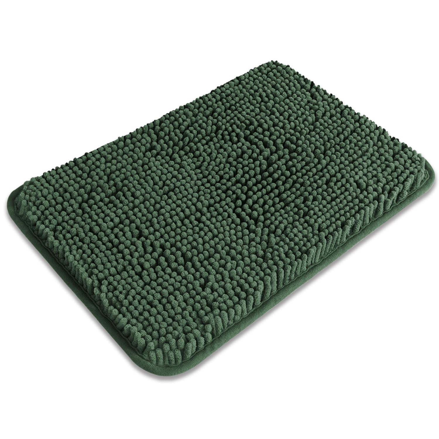 PureSwan Small Bathroom Rug 12"x18" – Washable and Absorbent Bath Mat, Non Slip, Thick Soft Chenille Bath Rugs for Bathroom, Shower, Sink, Dog mat(Dark Green)