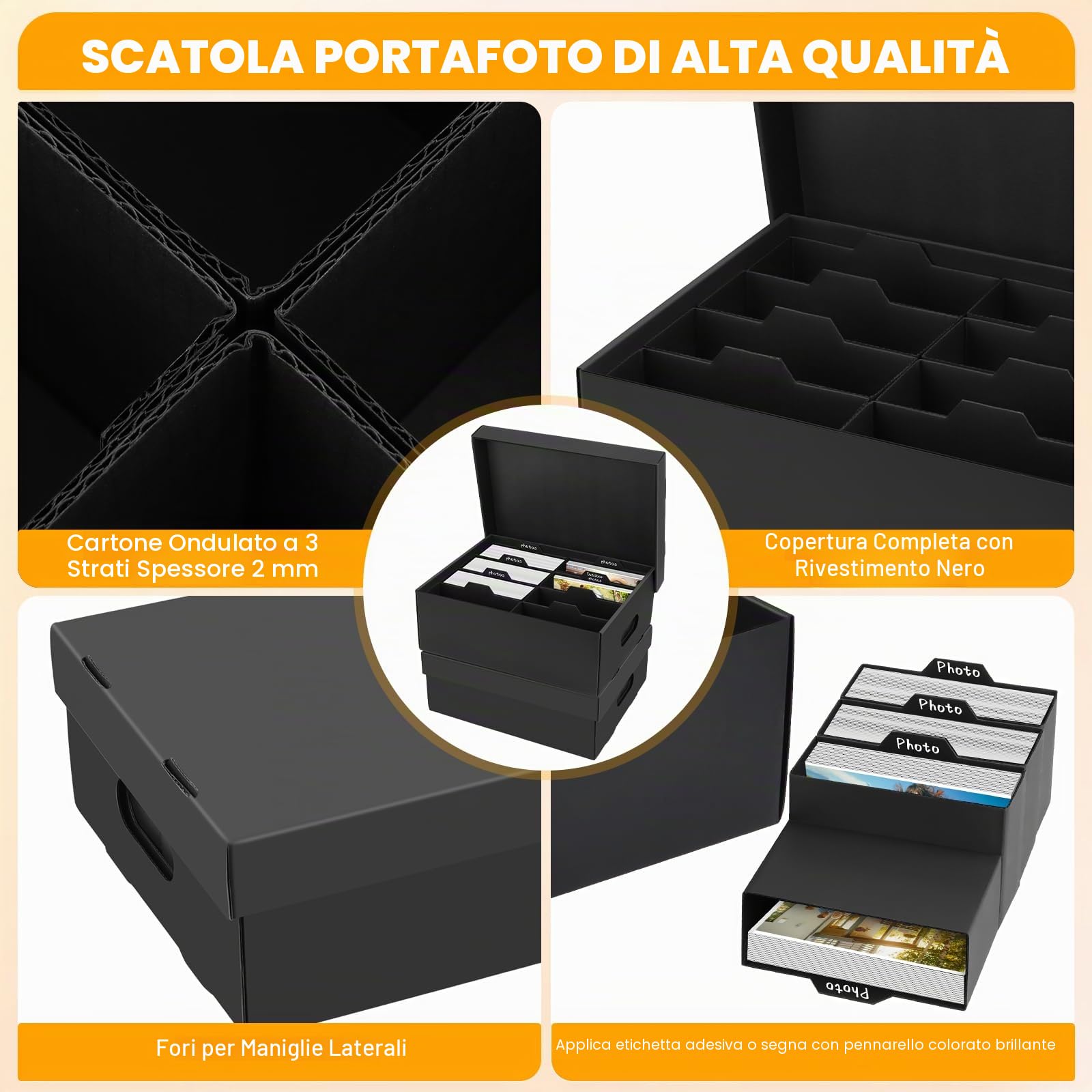 2 Scatola Portafoto 10 x 15 cm, con 8 Scatole Interne per Foto, Organizer per Foto, Scatola Portaoggetti in Cartone, Scatola Porta per Fotografie con Coperchio, per Cartoline, Artigianato