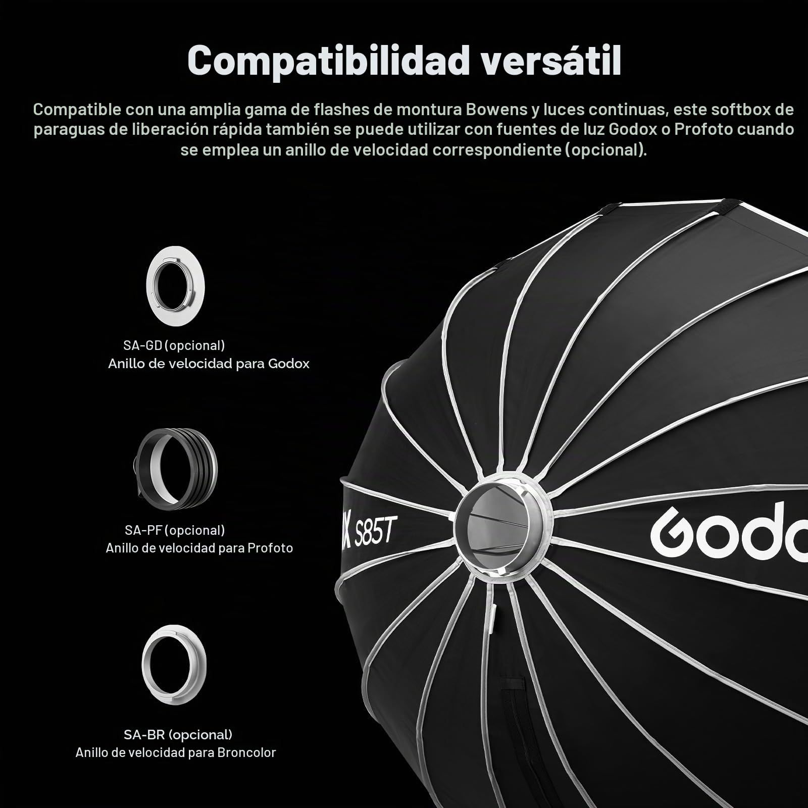 Godox S65T - Paraguas de liberación rápida de 65 cm con desenganche rápido Softbox Bowens Mount difusor de liberación rápida compacto con bolsa y paño suave para fotografía Speedlite Continous Light