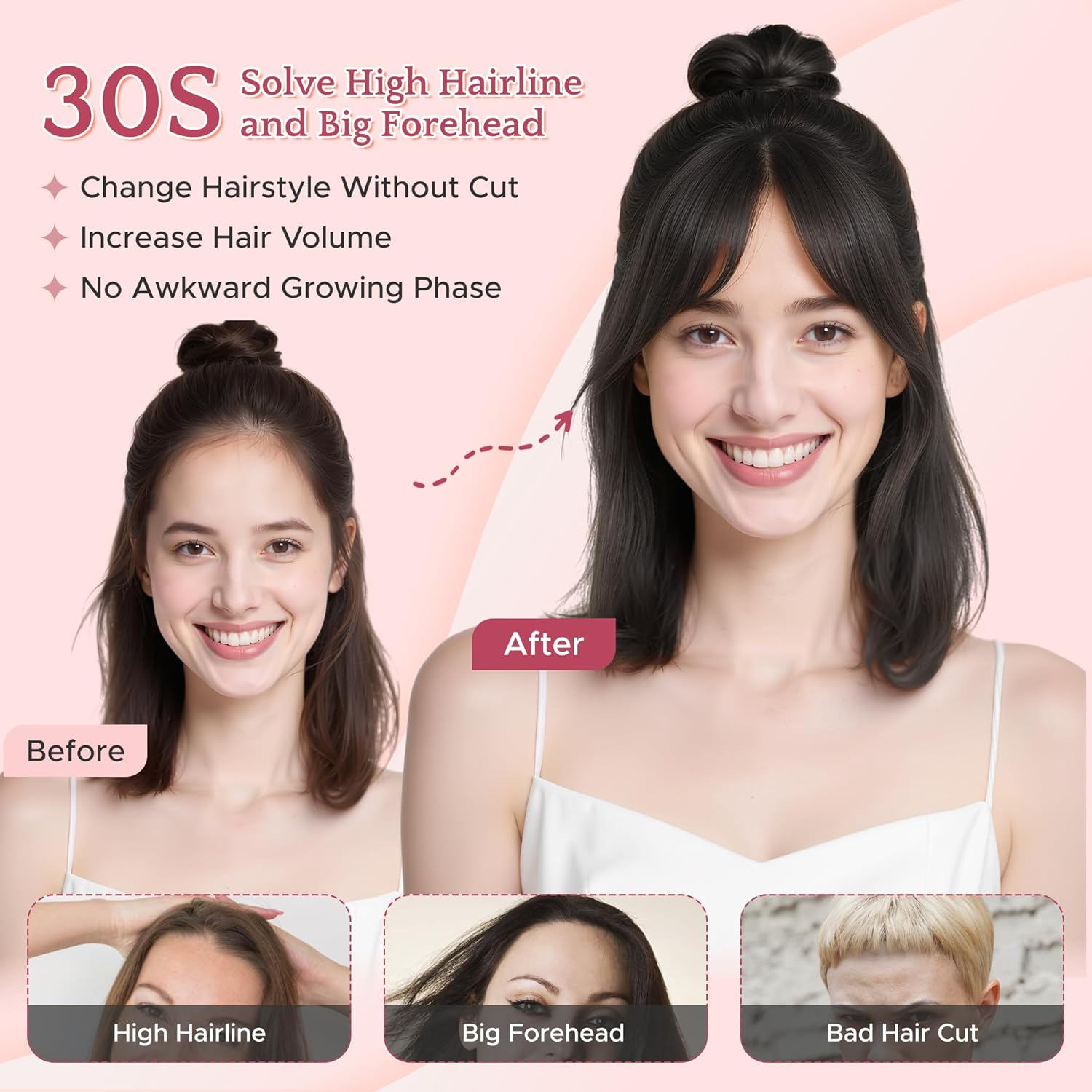 SEGO Clip in Side Bangs Real Human Hair, Hand-tied Base Invisible Edges Breathable Fluffy Clip in Hair Pieces for Women -Side #04 Medium Brown