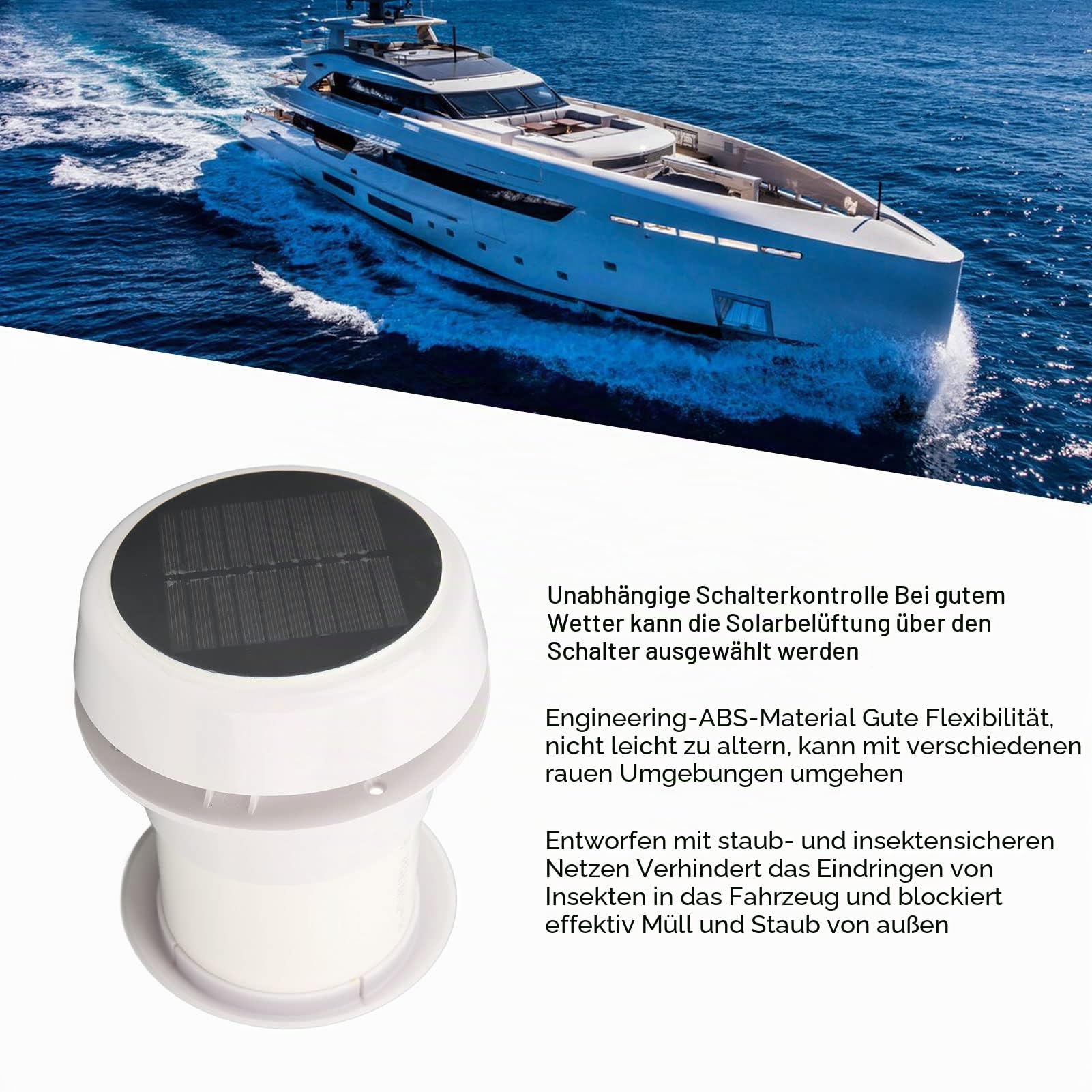 Aramox Solar-Dachabluftventilator, Dachlüfter Wohnmobil Solar, DC12V Wohnmobil-Dachabluftventilator, Geräuschloser, Solarbetriebener Lüfter für Wohnmobile, Wohnwagen, Schiffe, Yachten