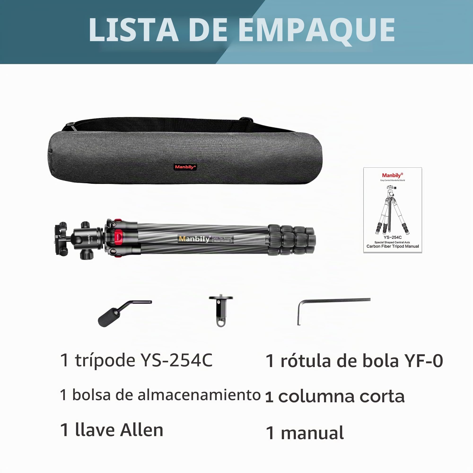Trípode de Cámara Manbily 162cm Tripode para Movil Monopie Portátil para Viaje Trípode Camara DSLR Ligero Fotografía Monopié de Fibra de Carbono con 360° Panorámica Rótula de Bola Video (YS-254C+YF-0)