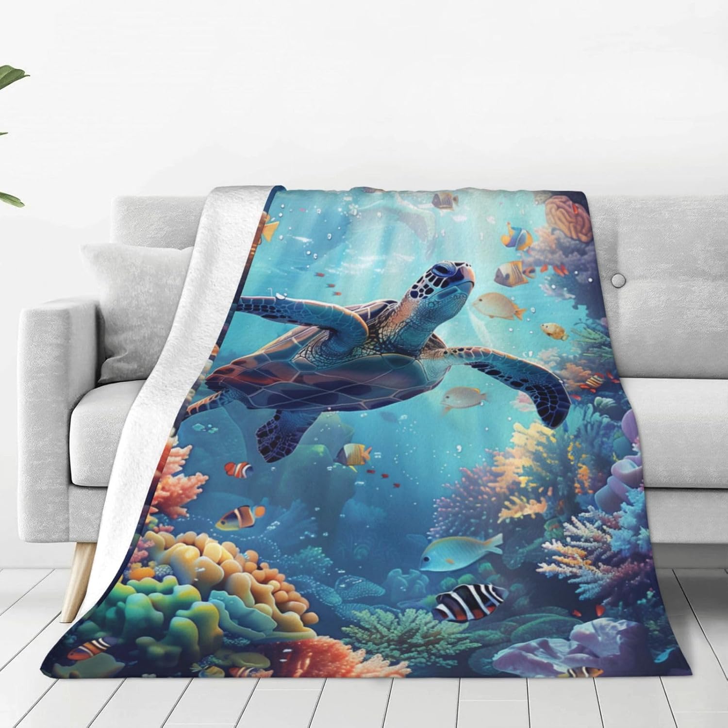 Sea Turtle Blanket for Kids Women Adults, Flannel Sea Turtle Blankets Gifts, Beach Ocean Turtles Throw Blanket for Sofa Couch Bed Living Room Soft Warm Cozy Sea Turtle Decor 60" x 50" - Image 4