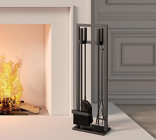 Miniatura 8 de Juego de 5 herramientas para chimenea de hierro forjado con póquer para chimenea, pinzas, pala, cepillo y soporte, juego de accesorios para el