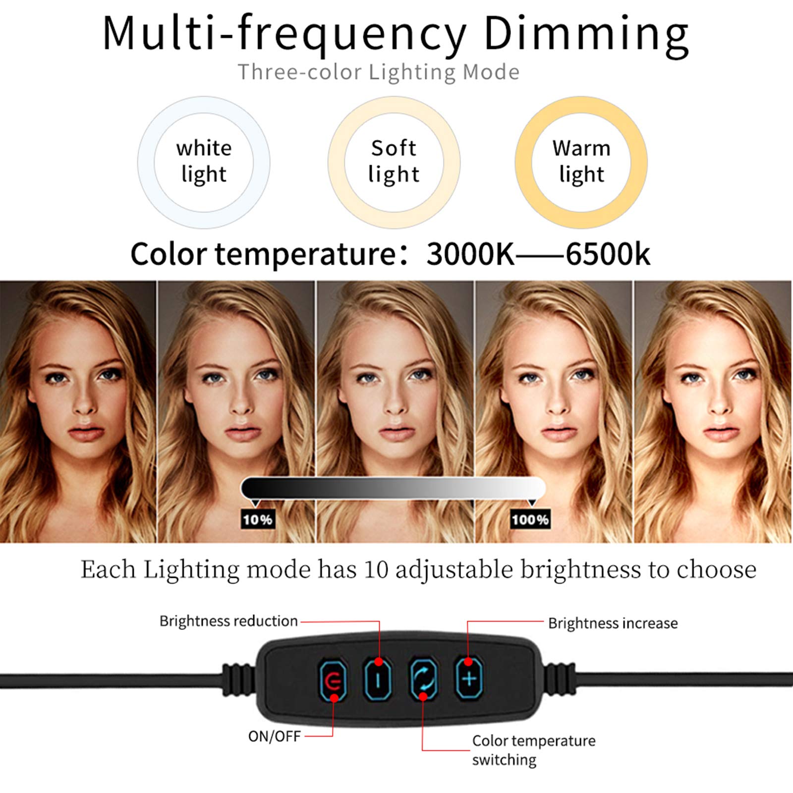 Luce ad Anello da 6" Luce per Selfie con Clip, Lampada Anulare Regolabile LED Ring Light 3 Farbe und 10 Helligkeitsstufen per Youtube,Trucco, Tik Tok, Fotografia