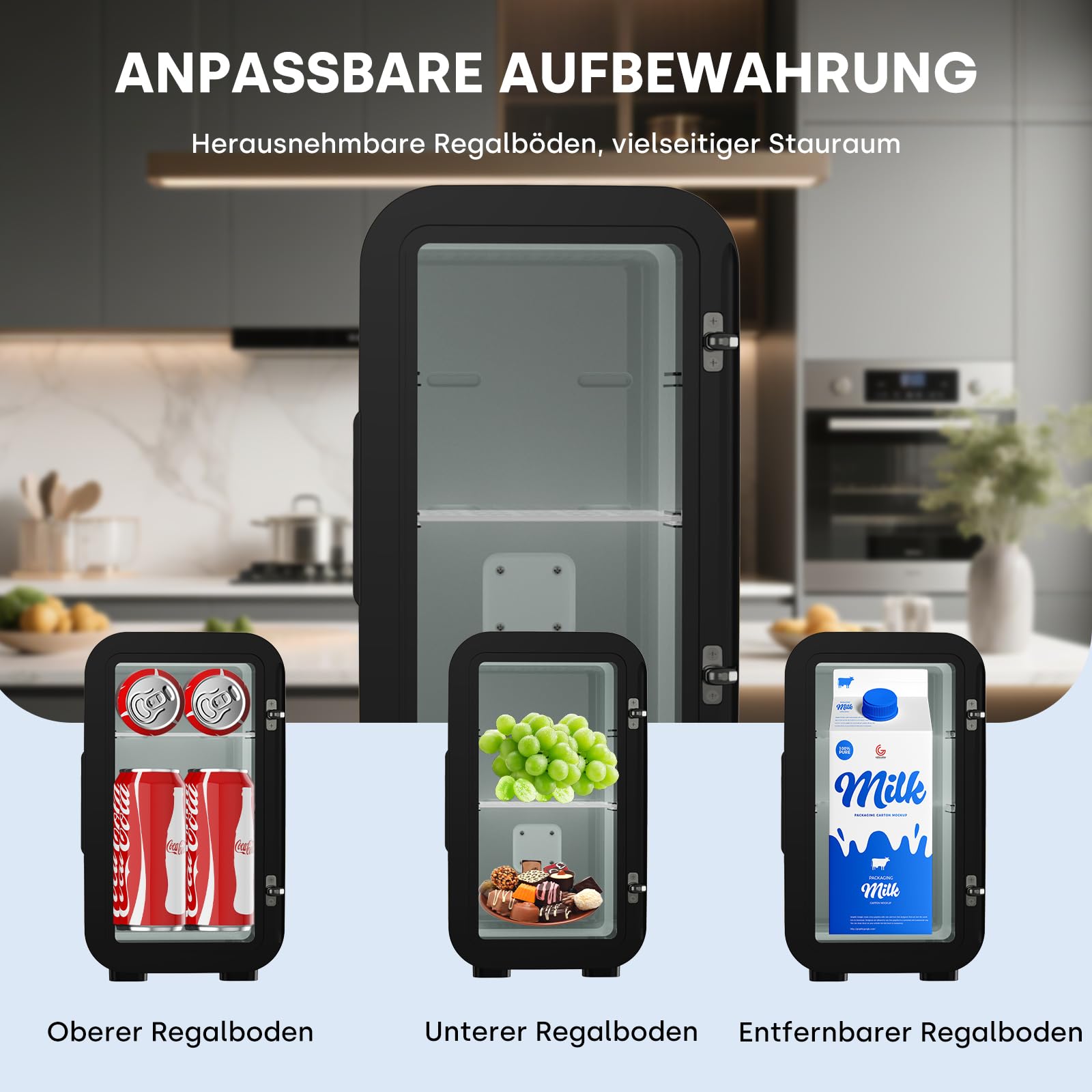 Enventor Mini Kühlschrank, 6 Liter/8 Dosen, AC+12V DC-Stromversorgung, Tragbarer Kühler und Wärmer, Kleiner Kühlschrank für Schlafzimmer, Auto, Hautpflege, Obst und Getränke, Schwarz