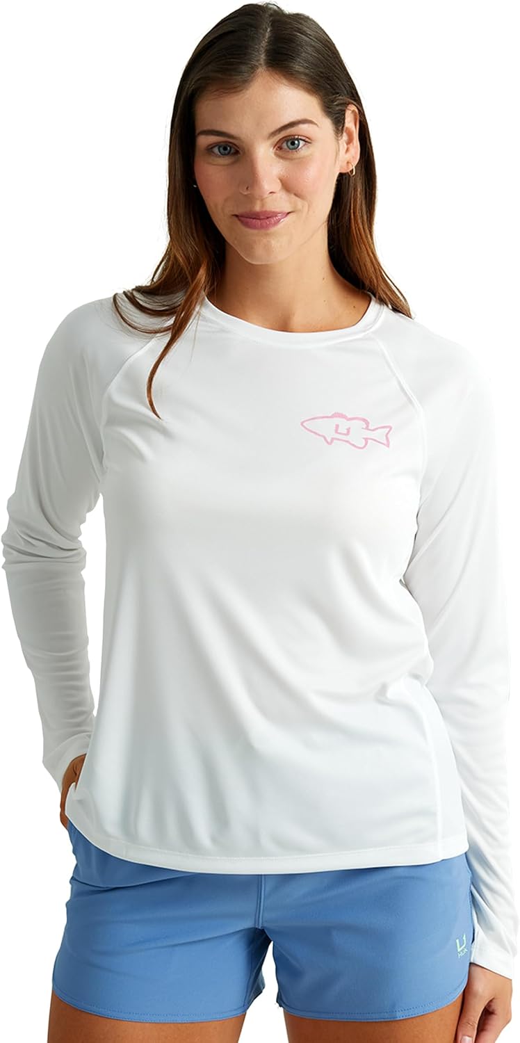 HUK Women's Pursuit Patterned Crew Long Sleeve, Performance Shirt