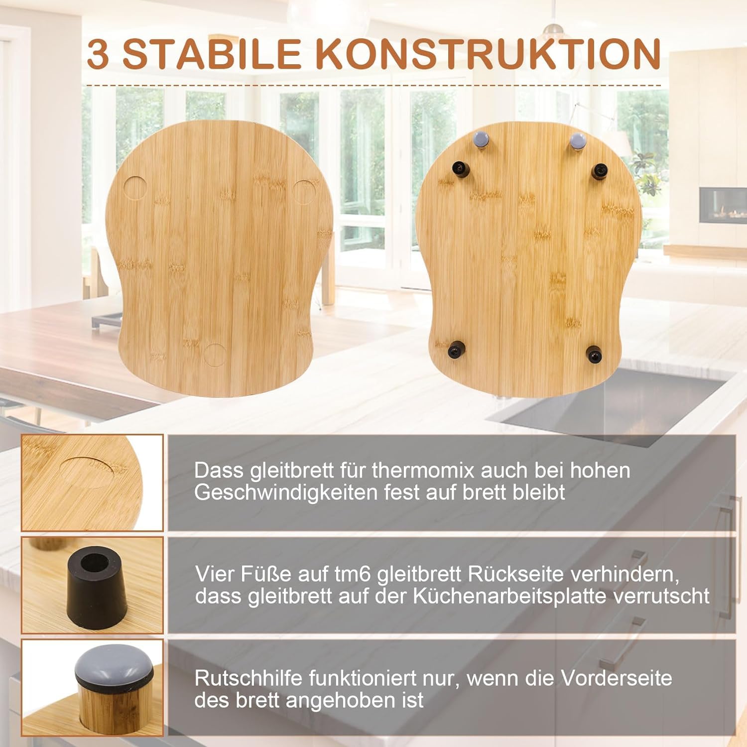 Thermomix Glijplank ANBOXIT Glijplank Voor Thermomix TM6/TM5 - Bamboe Rolplank Met Wieltjes, Beschermt De Weegschaal (wit) Thermomix Accessoire