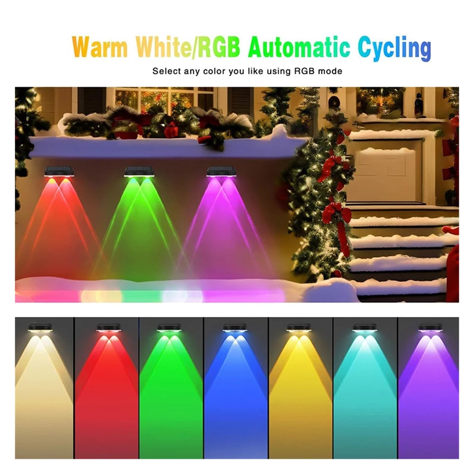 Lampada LED Solare per Esterni, Impermeabile, per Decorazione Giardino, Super Luminosa, per Numero civico di Villa, Balcone, Luce Solare, Illuminazione da Parete (3 Pezzi, Luce fre