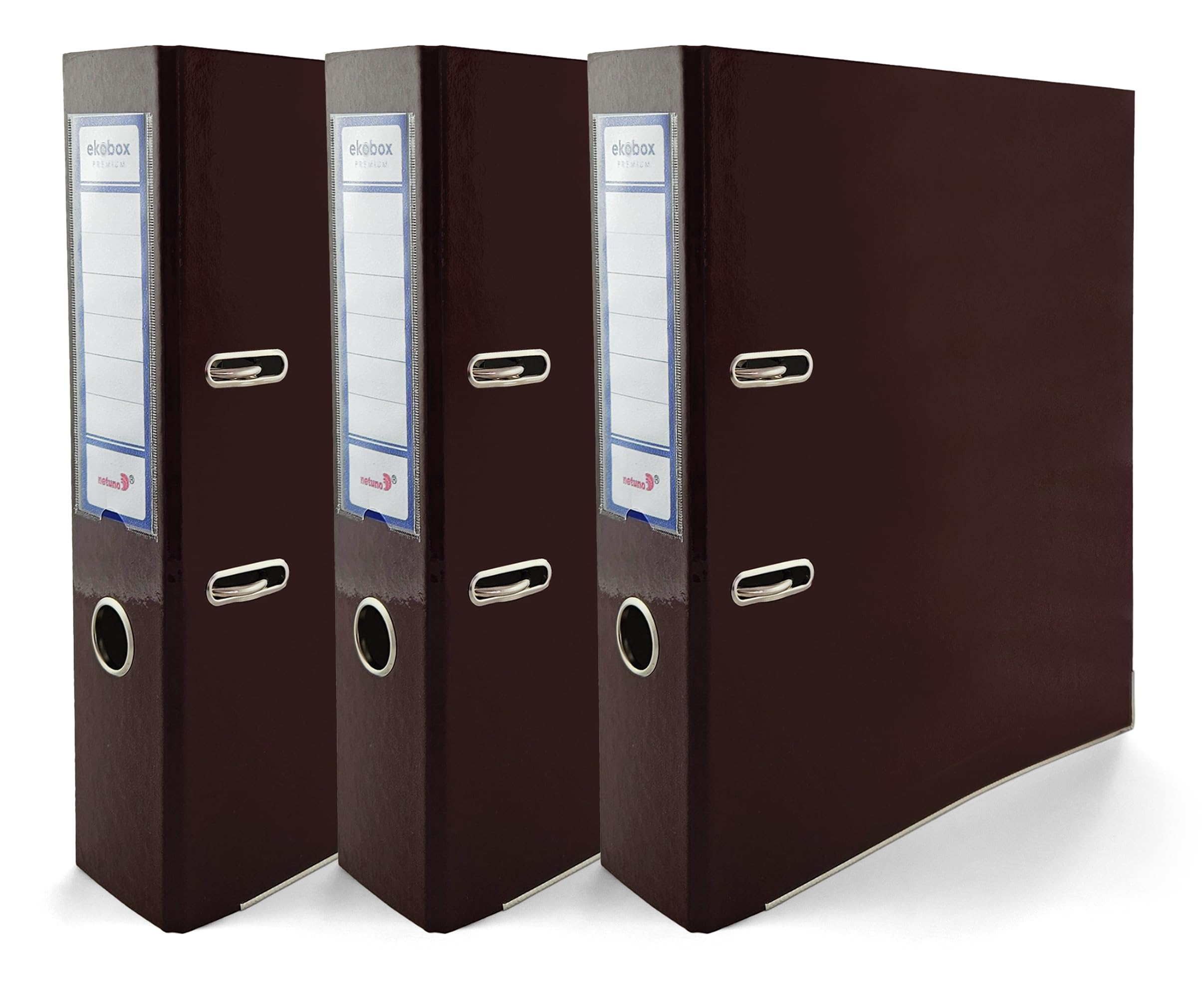 Netuno 3 Binder Chocolate Brown Glossy A4 Spine 7.5 cm 2.95 in Extra Wide Cardboard File Organizer for Office School Desk Storage documents Strong Stable Large Capacity Practical โ image 1