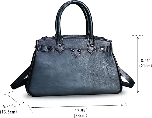 Miniatura 5 de Bolso de mano de cuero genuino con asa superior para mujer, hecho a mano, retro, bolso cruzado