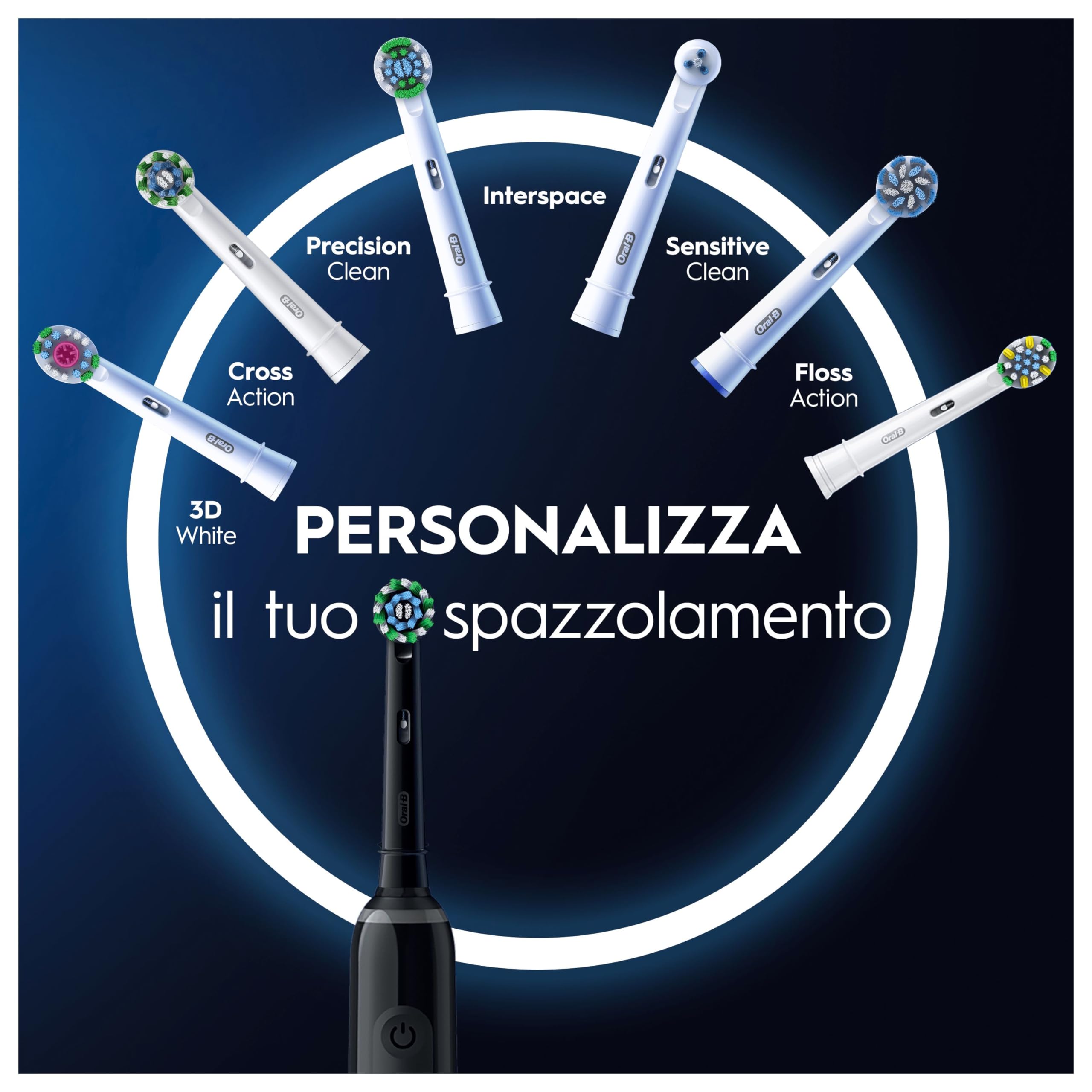 Oral-B Spazzolino Elettrico Ricaricabile Pro 3 3000, Sensore di Pressione Luminoso, Batteria a Lunga Durata, 2 Testine Sensitive Clean, 1 Spazzolino Elettrico, Nero, Idea Regalo