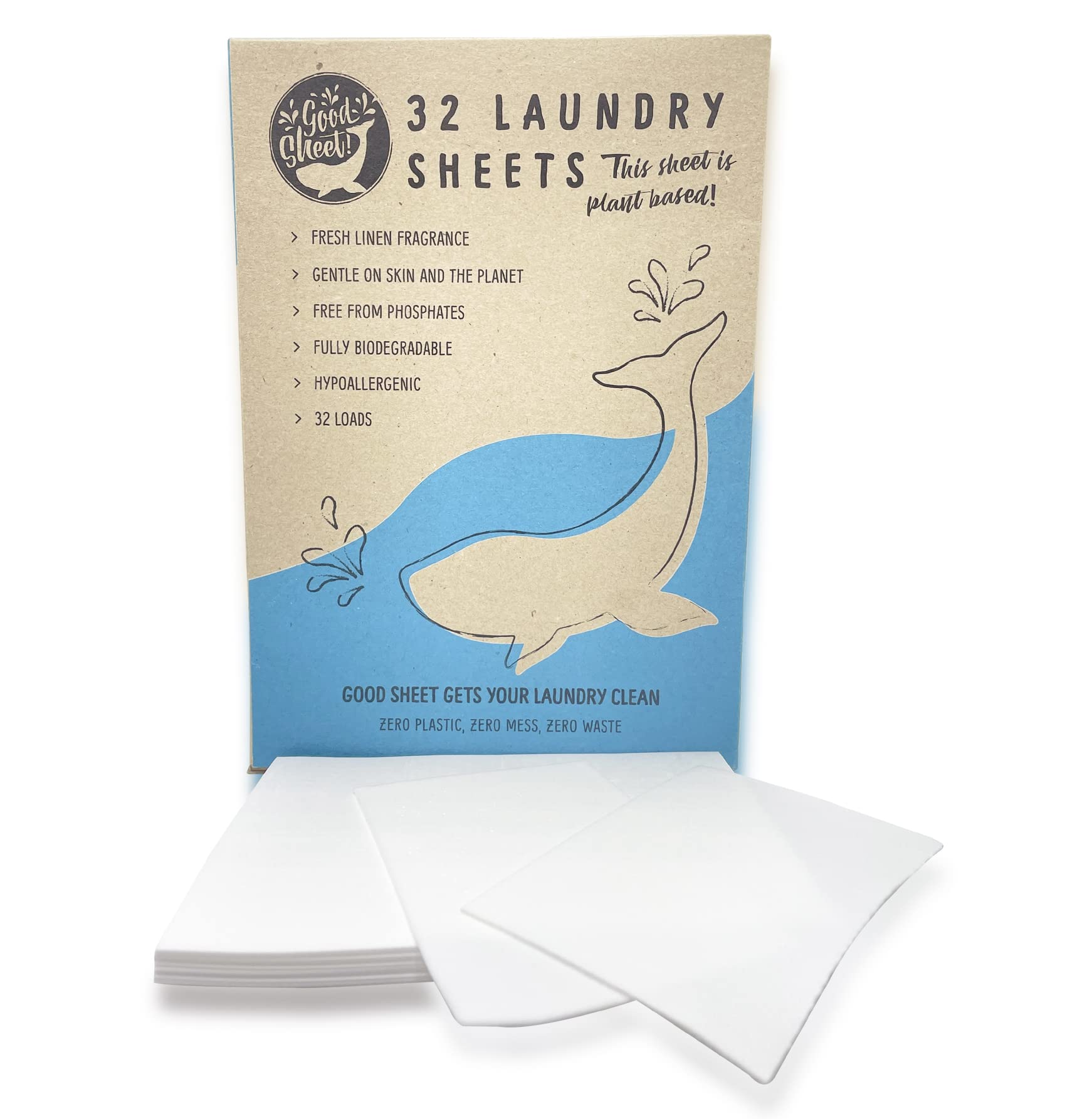 Eco Laundry Detergent Sheets, Fresh Linen Scent, Plant-Based, Fully Degradable Laundry Sheet Strips For Washer, Gentle on Skin, 32 Washes