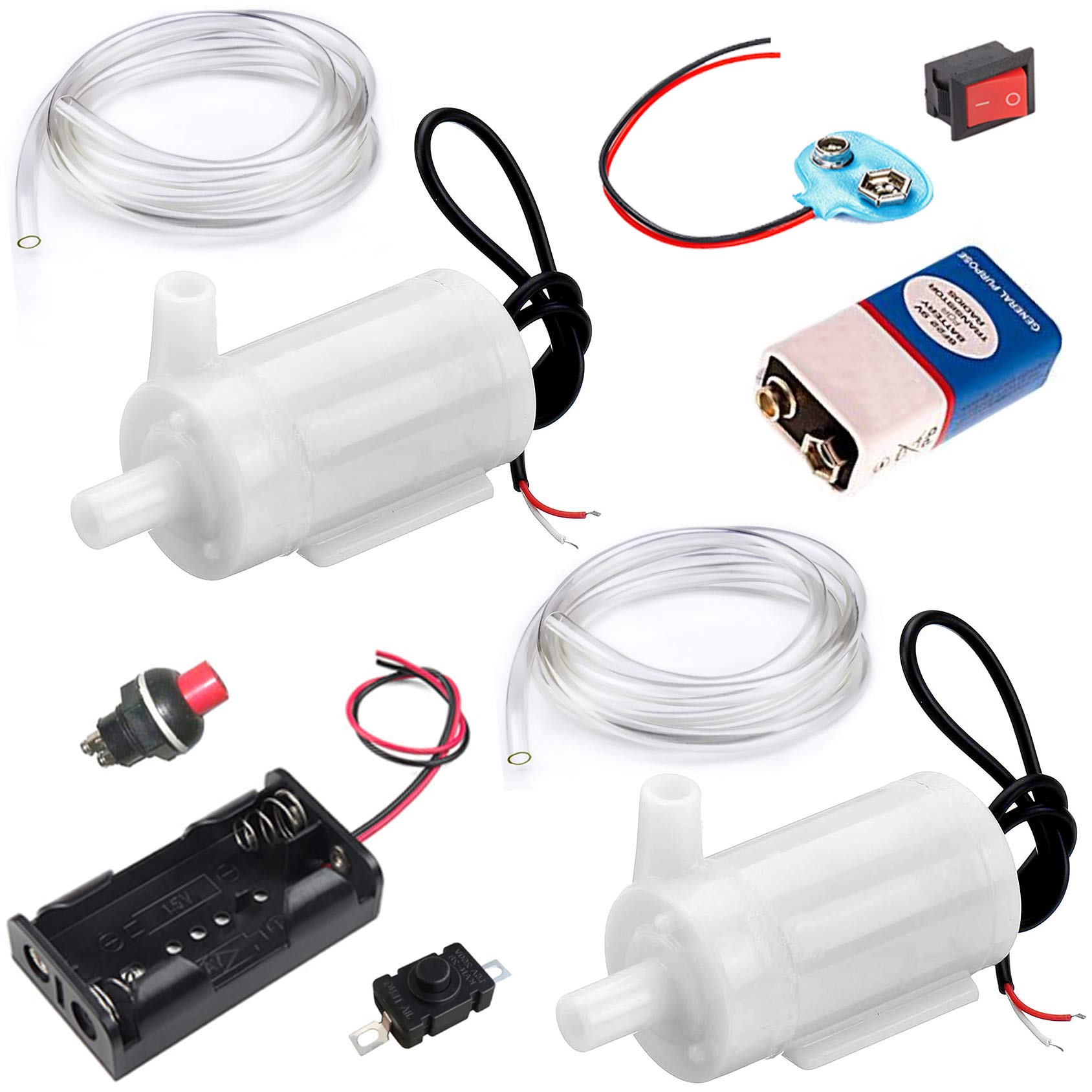 Submersible Mini water pump with 9v, AA Holder, Switch and pipe complete set (Multicolour)