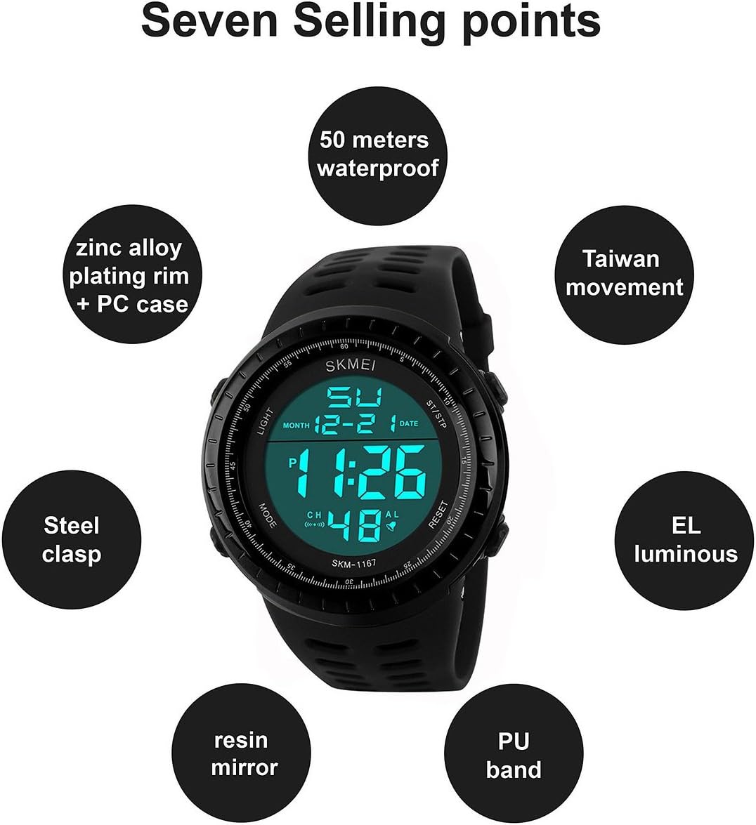 MASTOP Men Multifunction Digital Watch LED Electronic Men's Military Watches Outdoor Sports Casual Wristwatches