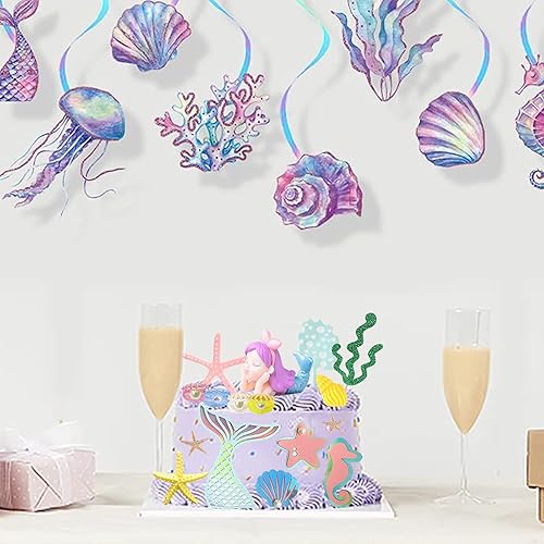 Miniatura 4 de 31 adornos de sirena para tartas de sirena bajo el mar, temática de cumpleaños, boda, baby shower, suministros de decoración (31 unidades)