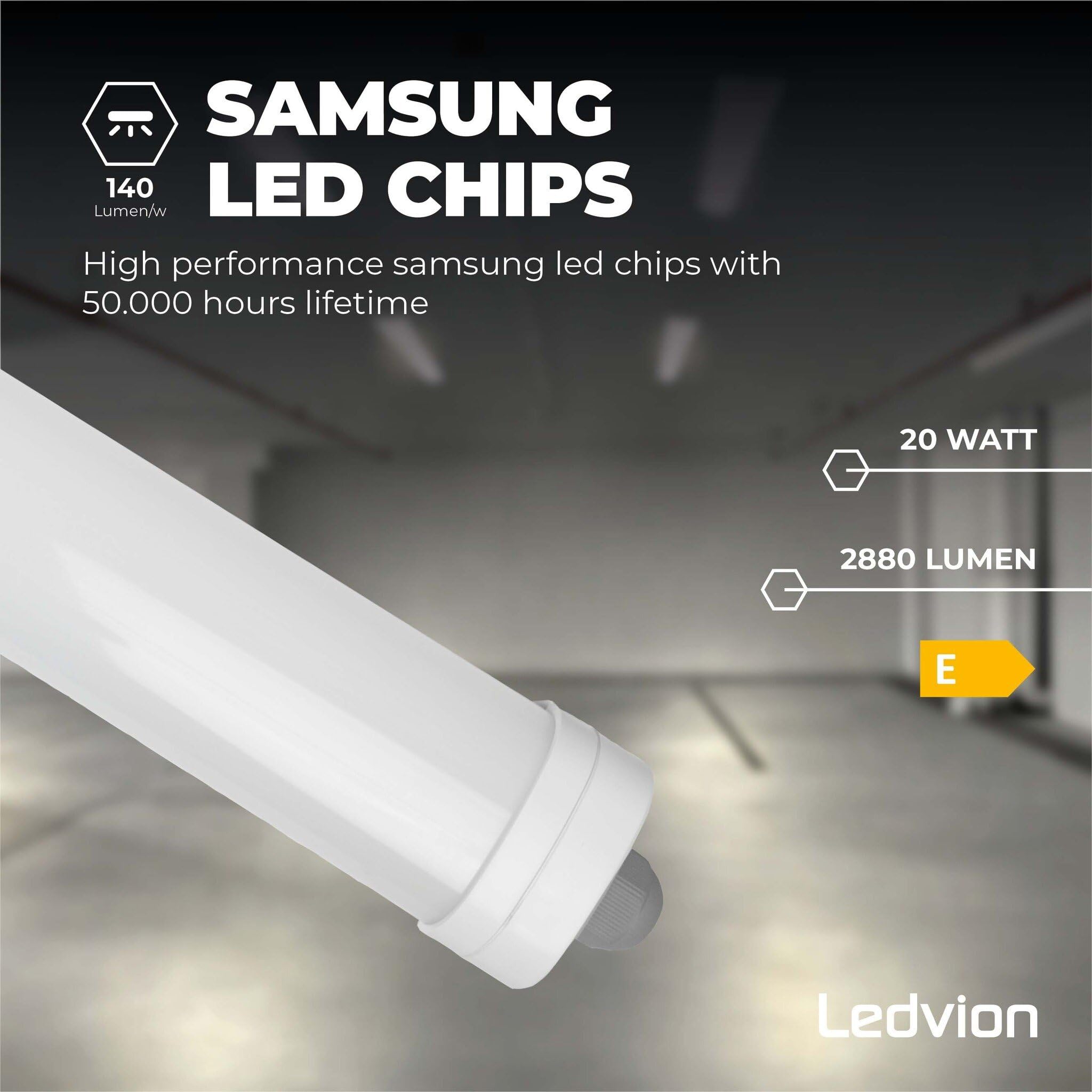 Ledvion - 6X Luminaria LED TL, 60CM, 20W, 6500K, IP65, LED, Conectable, Luz Blanca Fría