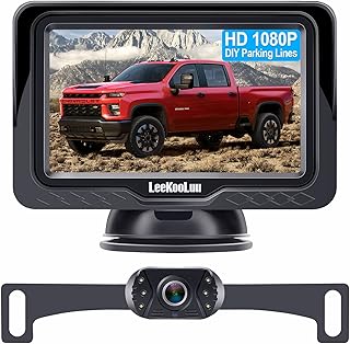 LeeKooLuu Backup Camera Easy Install: Plug-Play Color Clear Image DIY Guide Lines Night Vision HD 1080P Rear View Camera with Monitor Kit LED with On/Off Switch for Cars/SUVs/Trucks/Campers LK3