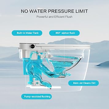Smart Toilet with Built-In Bidet and Tank Heated Seat, Dual Flush 0.92/1.24 GPF, Auto Flush with Foot Sensor, Foam Shield, Warm Water, Dryer, Remote, Night Light