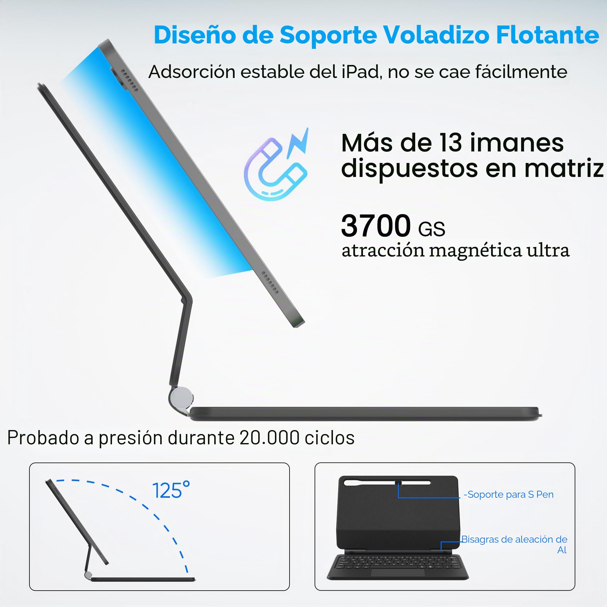 doqo Funda con Teclado para Samsung Galaxy Tab S10 FE/S9/S9 FE/S8/S7 11 Pulgadas – Funda magnética con Teclado, touchpad, retroiluminación en Cantilever Flotante, Funda Protectora Delgada en Folio