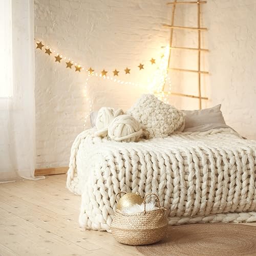 Miniatura 2 de Adyrescia Manta de punto grueso, 100% tejida a mano con hilo de felpilla jumbo (60 x 80pulgadas, color blanco crema)