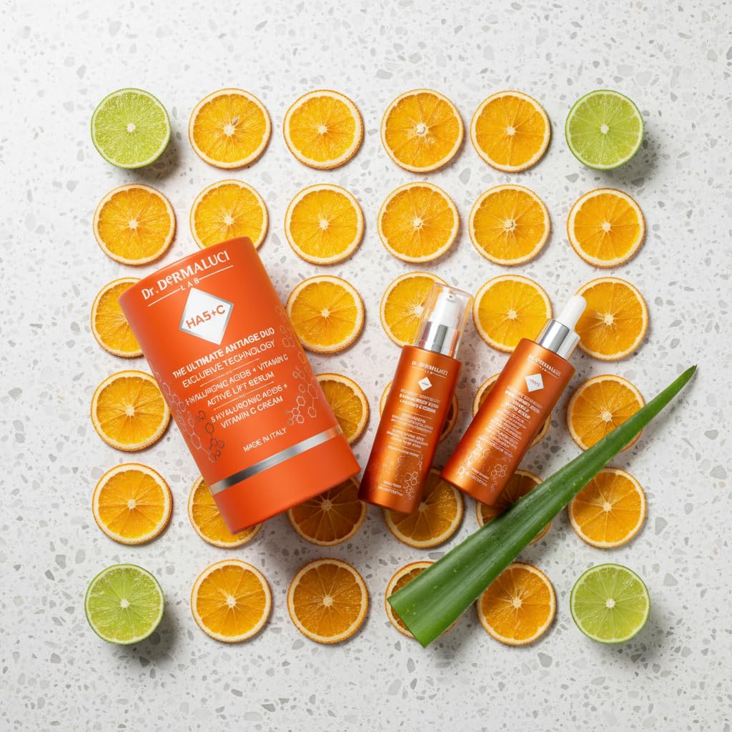 Dr. Dermaluci Lab - Cofanetto Regalo Donna/Uomo Compleanno BIO - Antirughe, Idratante, Illuminante - Siero Vitamina C + Crema 5 Acidi Ialuronici 2x100ml - Hexapeptide, Centella - Made in Italy
