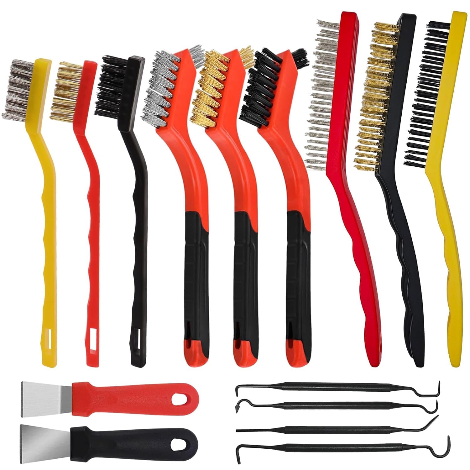 wadafen 15pcs Small Wire Brush Set, Brass Steel Brushes and Nylon Brushes