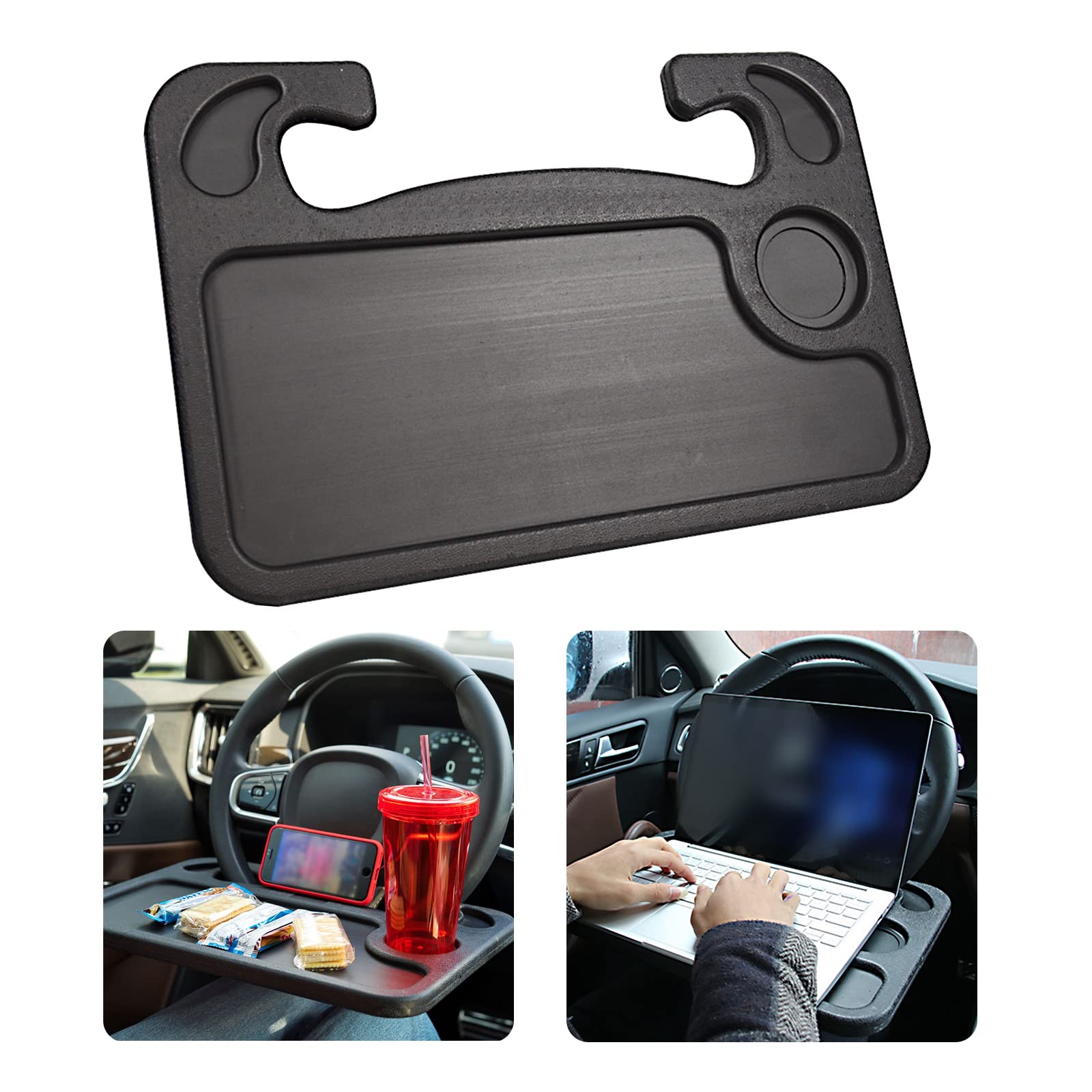 neynavy 1 PC Auto Steering Wheel Tray,Table Food Eating Hook On Steering Wheel Desk Laptop Holder for Constant Travelers, Fits Most Vehicles Steering Wheels (Black)