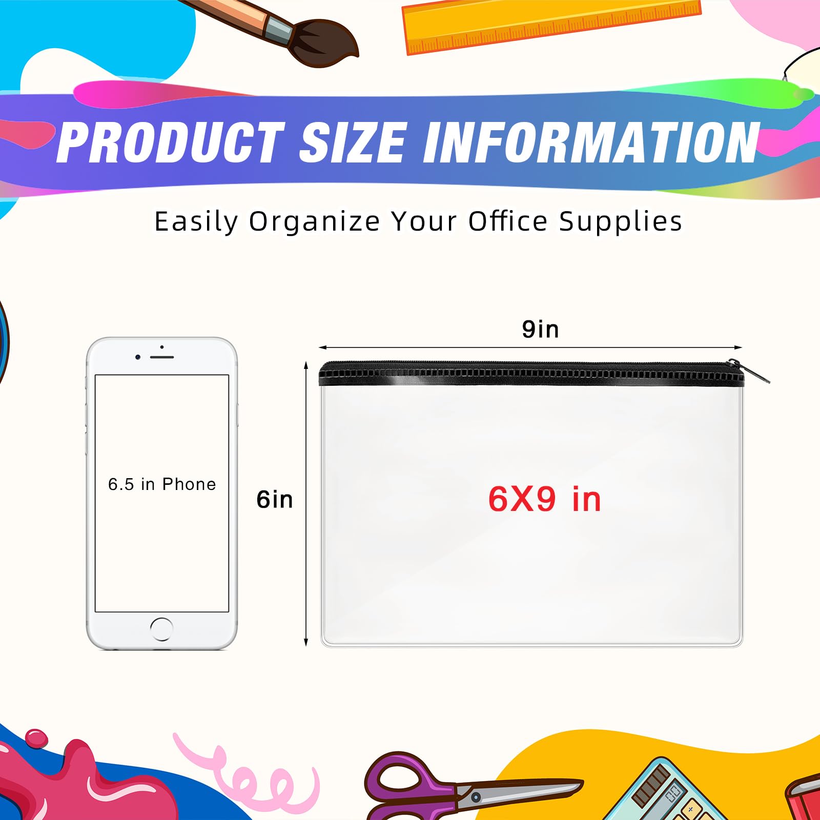 Feifeiya 48 Pcs Clear PVC Pencil Pouch Bulk 8.66 x 5.71 Inch Soft Pencil Case Bag Transparent Zipper Pouch for Kids Girls Boys School Supplies Travel Storage (Black)