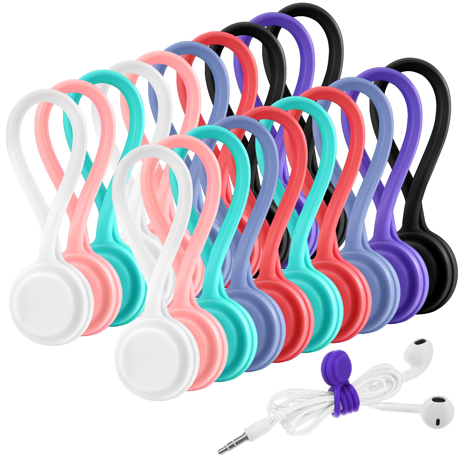 Office Must Haves 30-Pack Magnetic Cable Ties - Reusable Silicone Cord Organizers With Strong N52 Magnets Reusable Silicone Magnetic Cord Organizers With N52 Magnets