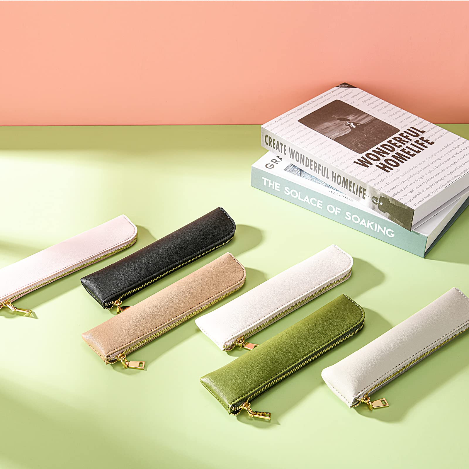 Skórzany piórnik, cienki miękki piórnik, mały piórnik dla dorosłych, skóra seniora Minimalny piórnik z zamkiem błyskawicznym, Off-White, Art Seco