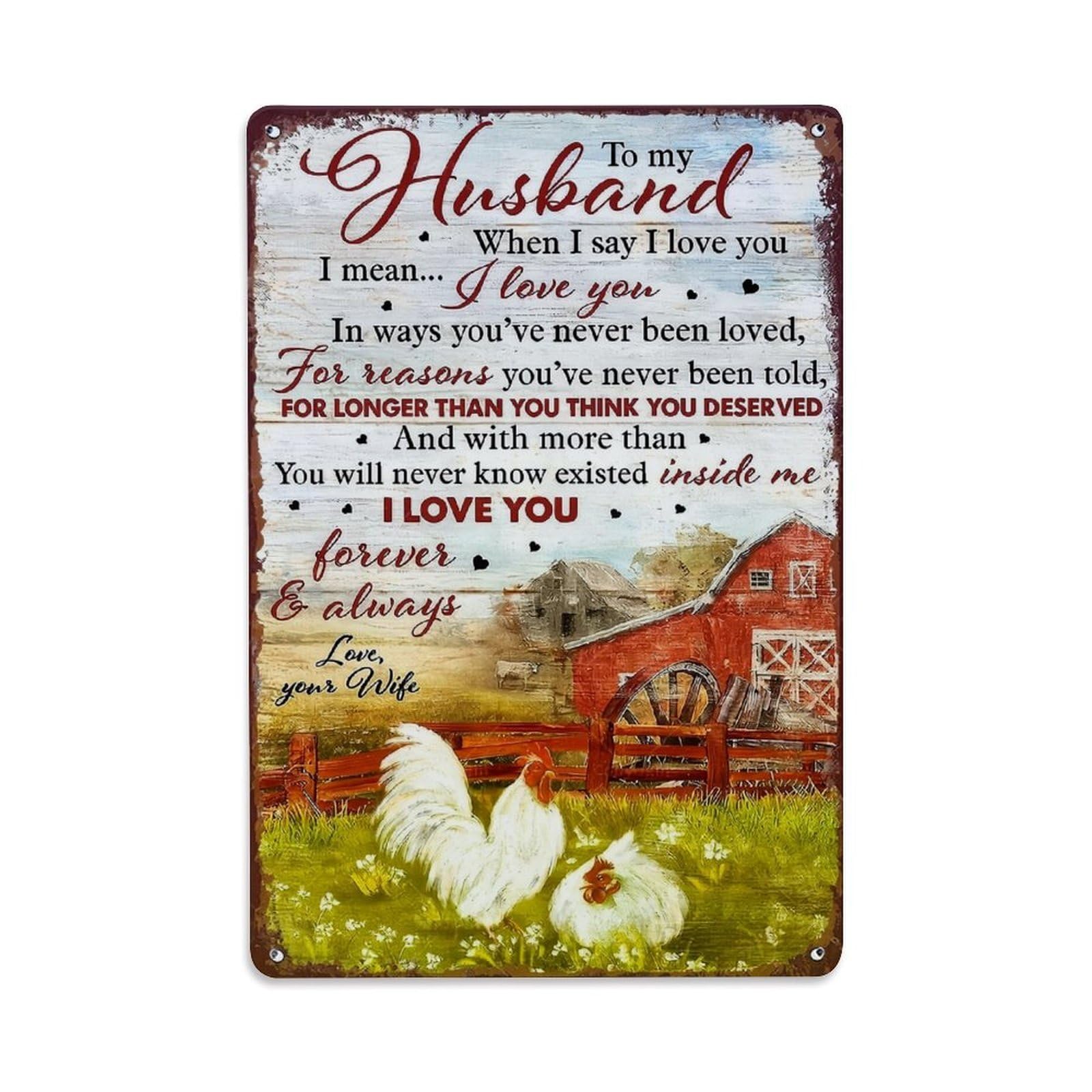 Jdfenggu Vintage Rustic Farm Rooster Love Sign Retro Metal Tin Sign, Metal Poster For Bar, Home, Man Cave, Kitchen, Laundry Room Art Decor 8X12 Inch