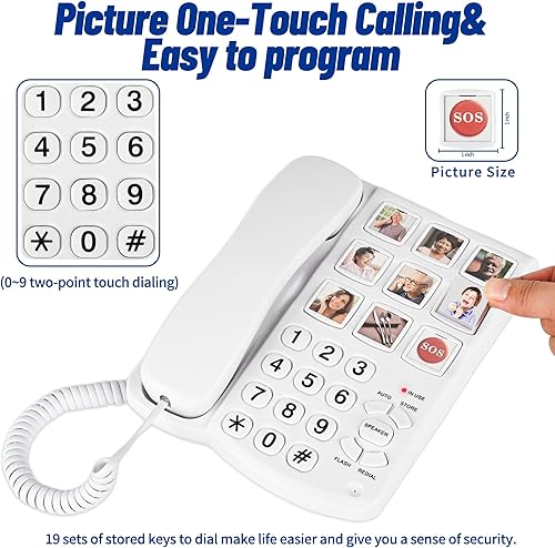 Miniatura 9 de Large Button Phones for Seniors, Land Line Phones for Elderly - Big Button Home Telephone for the Visually Impaired, 110dB+ Amplified Ringer & 90dB+