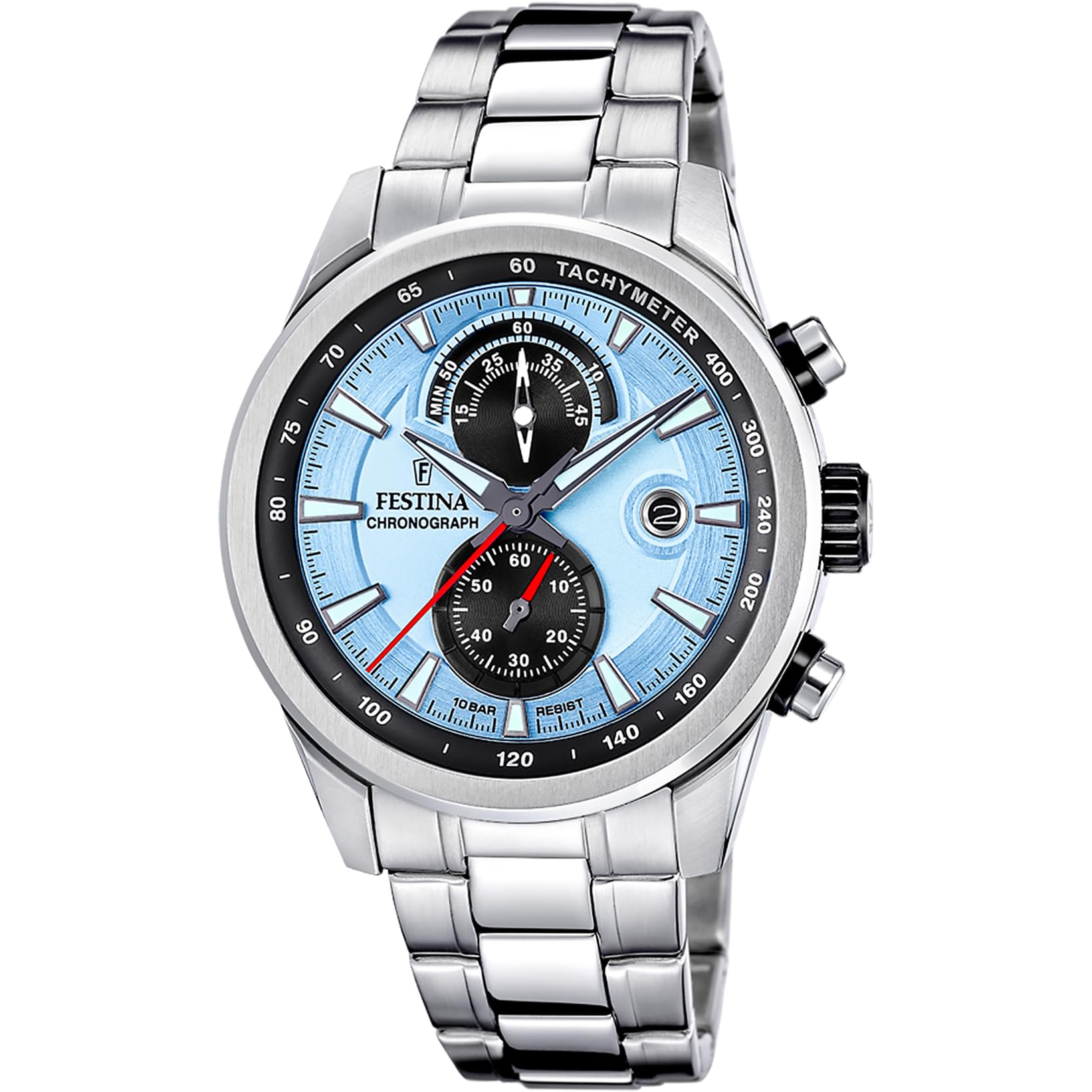 FESTINA Reloj Hombre Analógico de Acero Inoxidable 316l Plateado - Movimiento de Cuarzo - Cronógrafo - Calendario - Cristal Mineral Resistente - Resistente al Agua 10 ATM F20694/​2 Timeless Chronograph