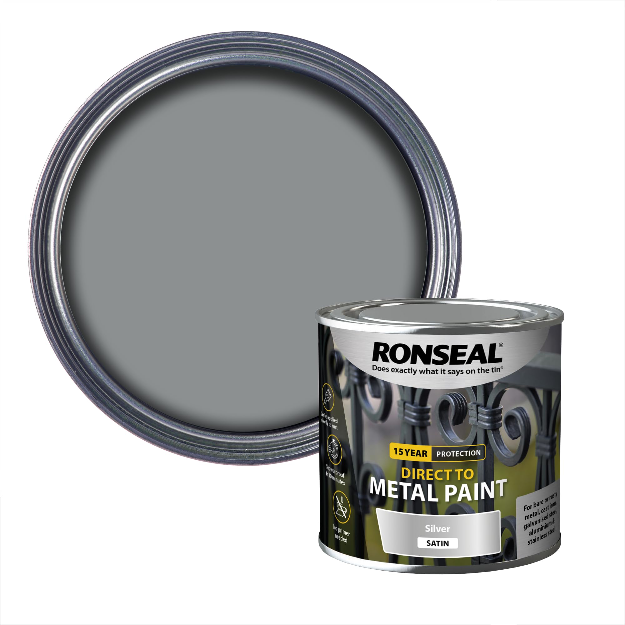 Ronseal Silver 39404 Direct To Metal Paint Satin 250Ml