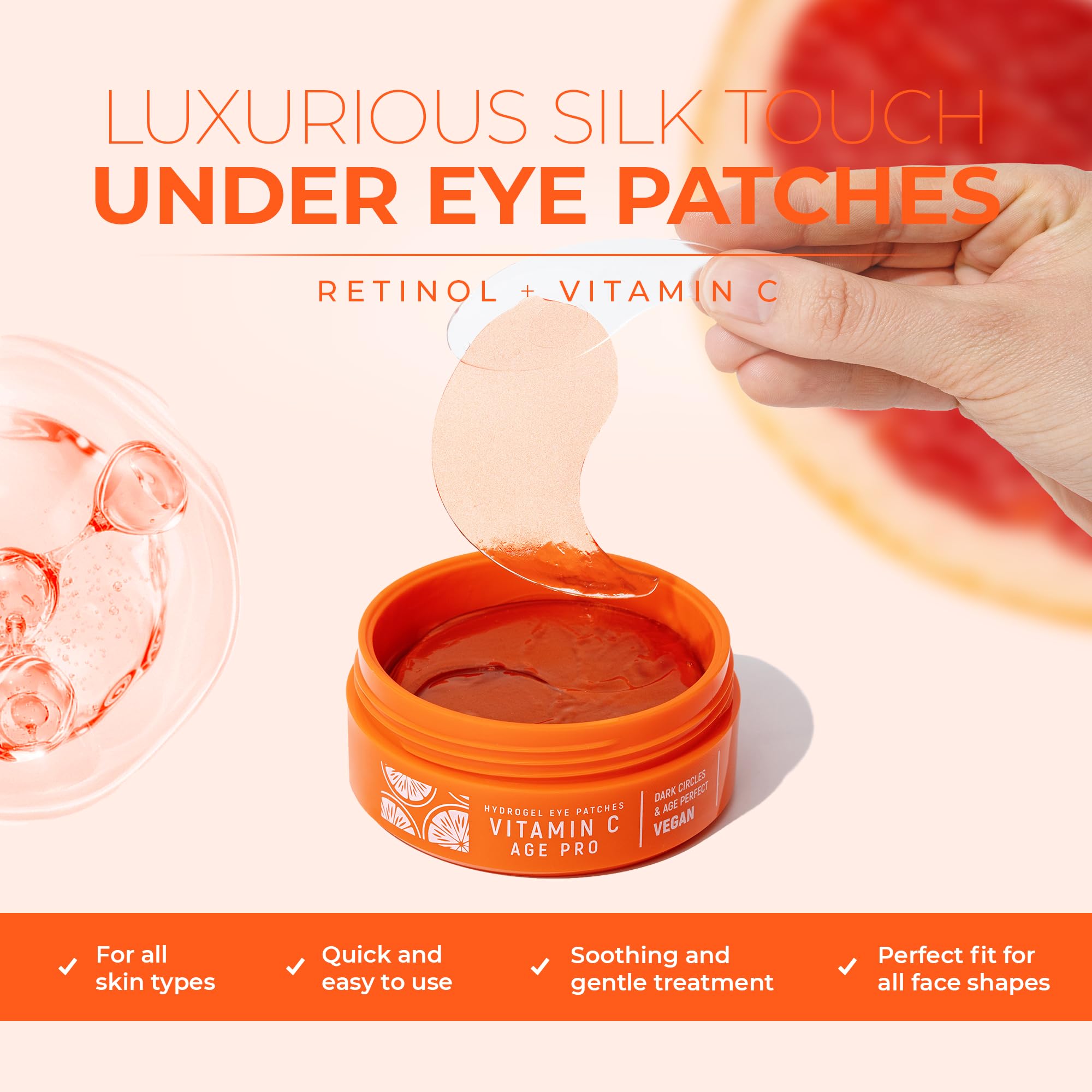 Victoria Beauty Płatki pod oczy na cienie, opuchnięte oczy i worki na oczy, z witaminą C, retinolem, kwasem hialuronowym i kofeiną, żelowe płatki na oczy - wegańskie i w 98% naturalne, 60 szt